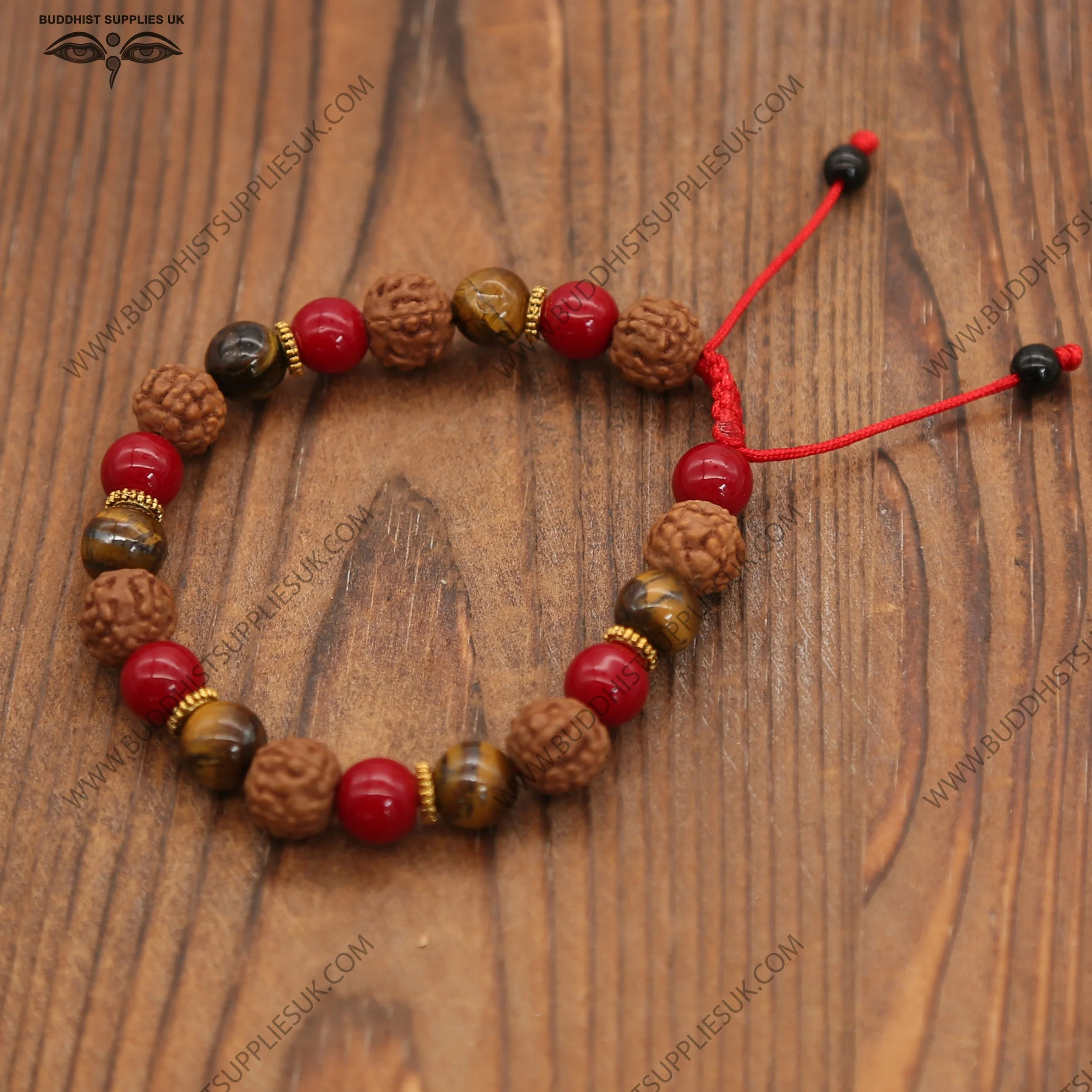 Tiger's-eye Carnelian Rudraksha wrist mala adjustable