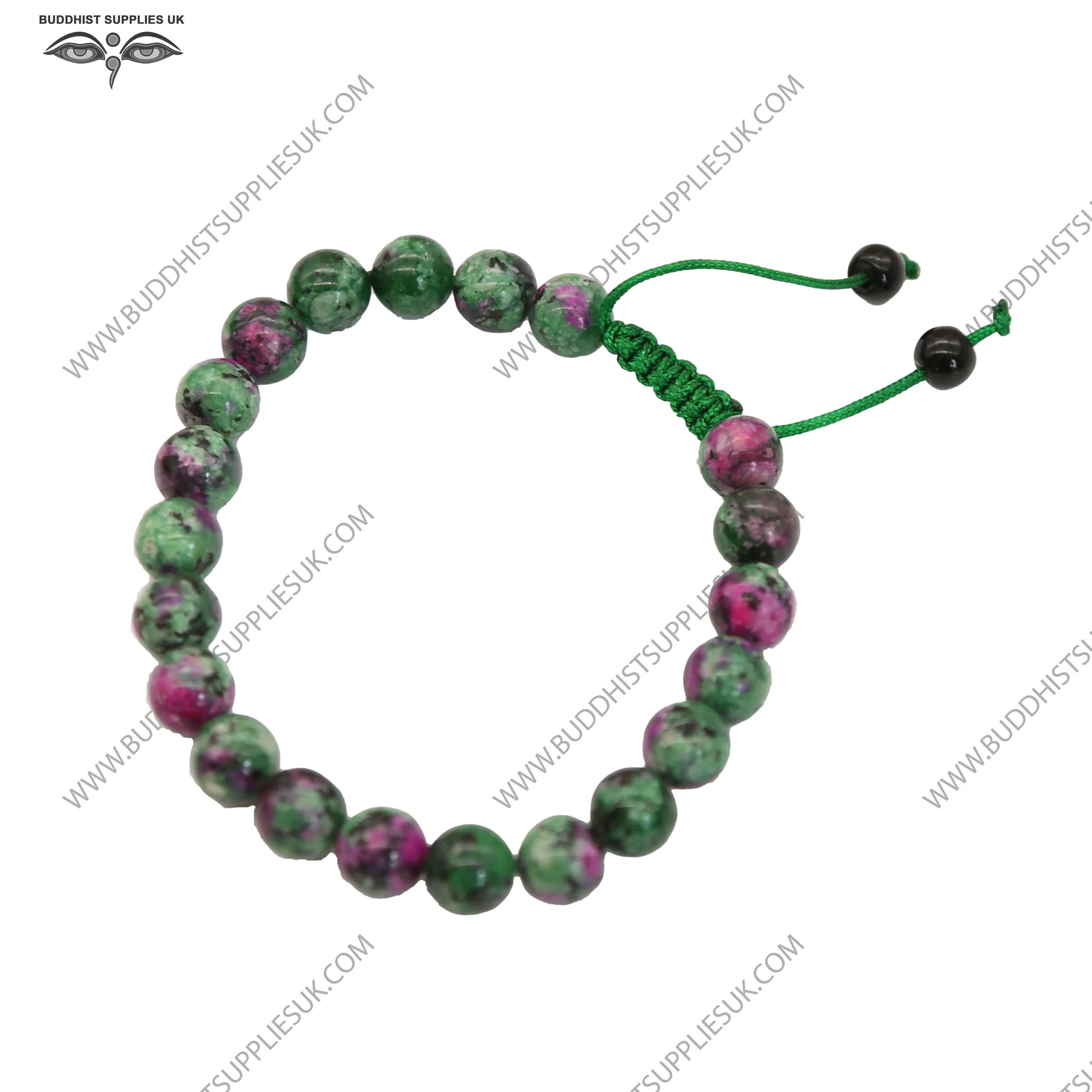 agate crystal stone greens and pinks black onyx green cord adjustable wrist mala