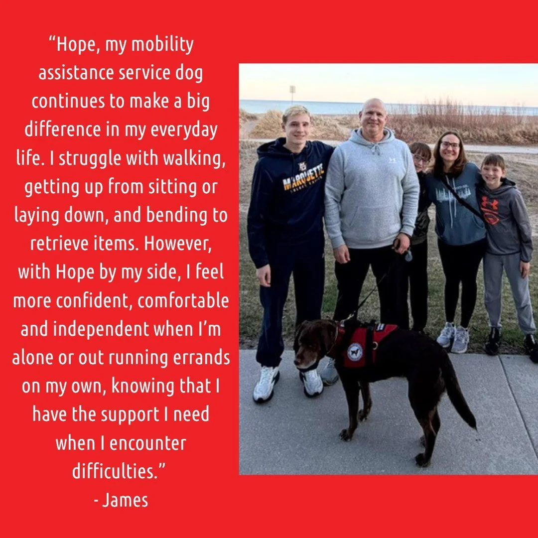 This Service Dog Awareness Month, we&rsquo;re celebrating the life-changing partnership between people and their service dogs. ❤️🐾
For James, Hope provides more than assistance, she helps him navigate everyday challenges.
Service dogs change lives. 