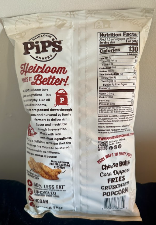 Pip's Cinnamon Twist Back of bag