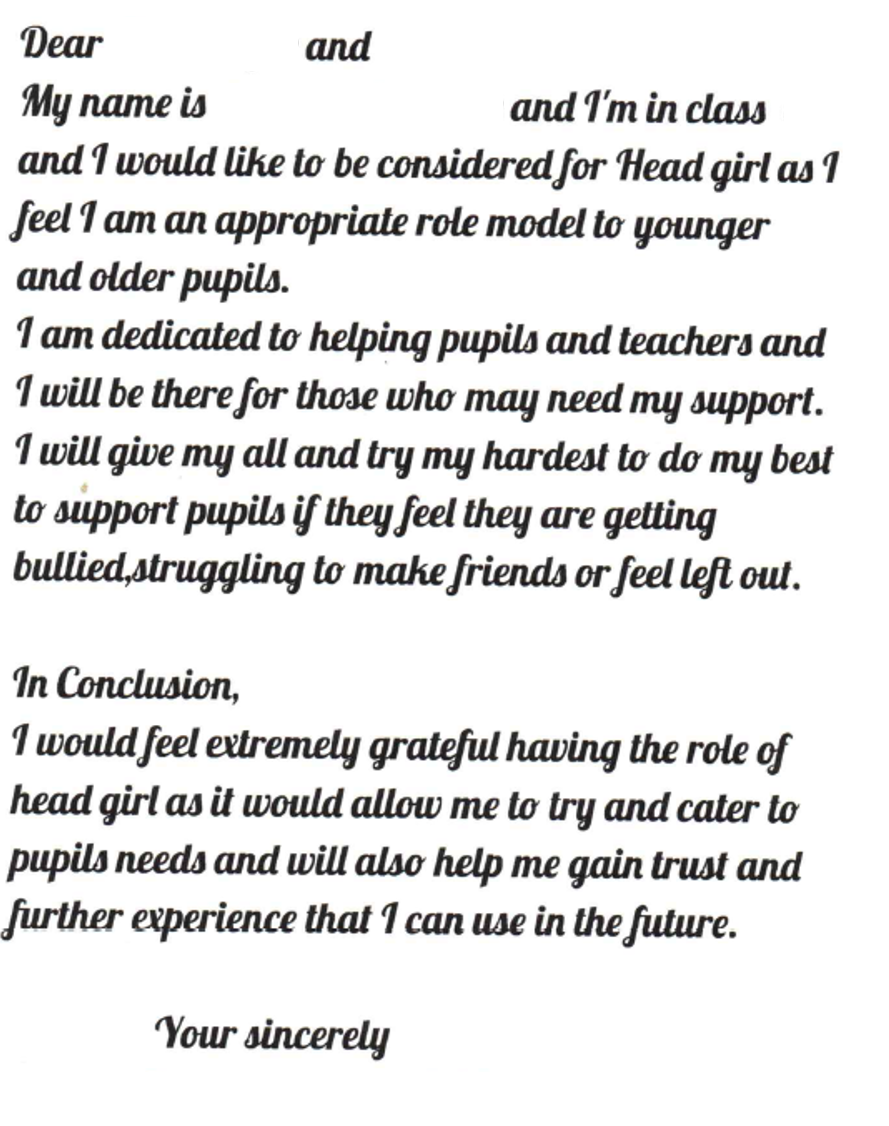 application letter to be head girl
