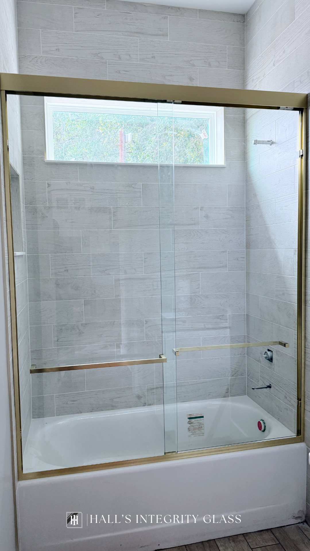 Bypass Sliding Shower Enclosure In Satin Brass