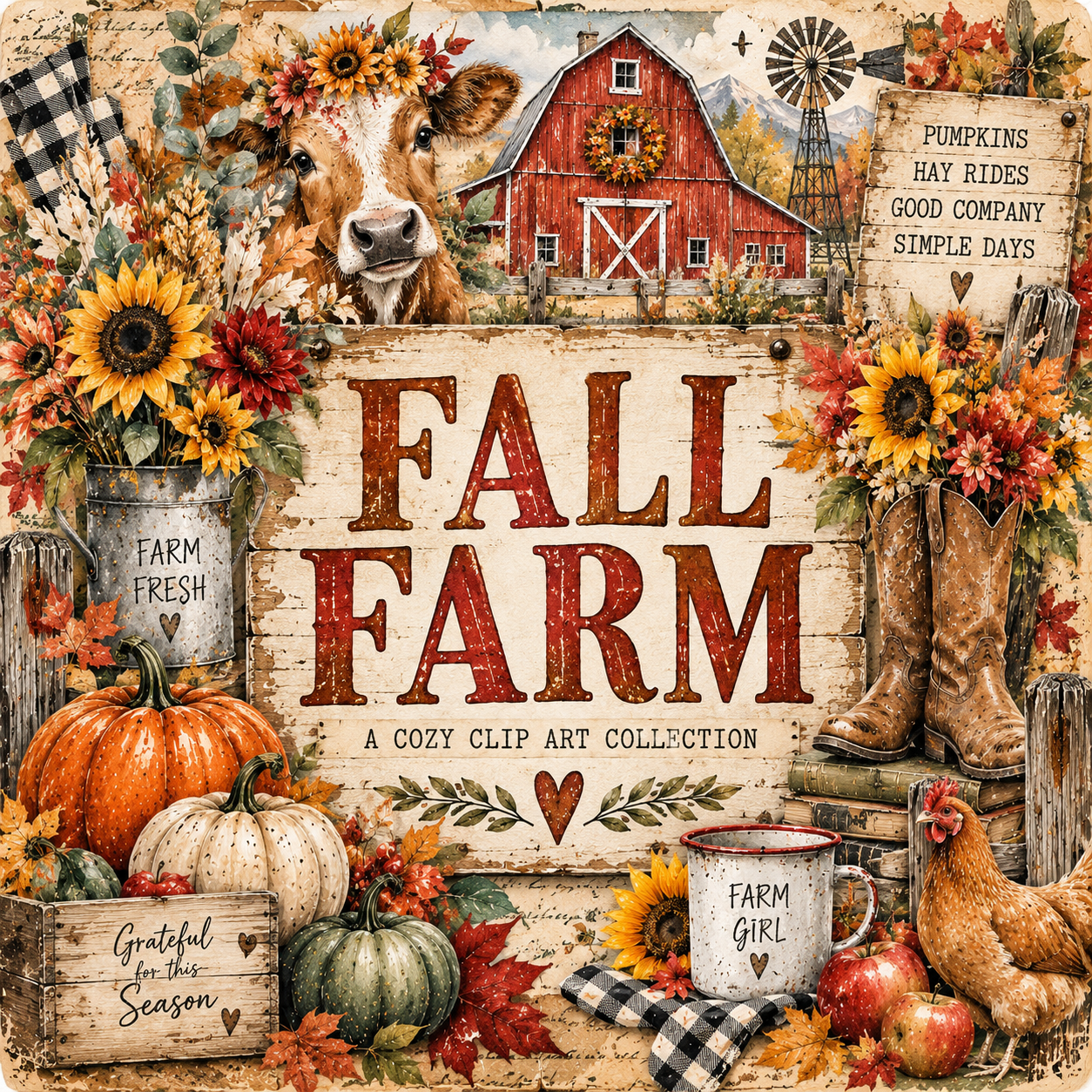 Fall Farm - 9 Page PDF Collage Sheets