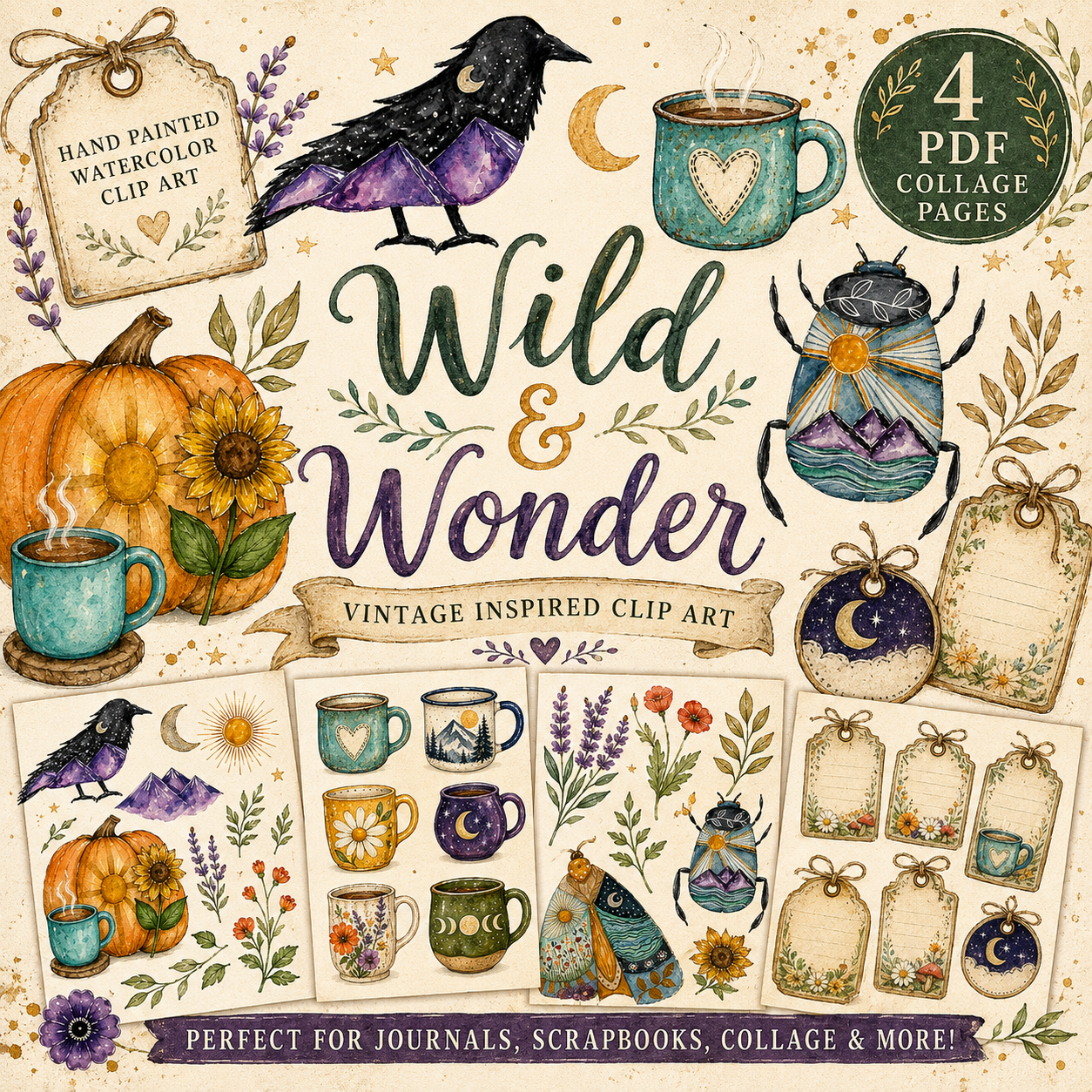 Wild & Wonder - 4 Printable PDF Collage Pages