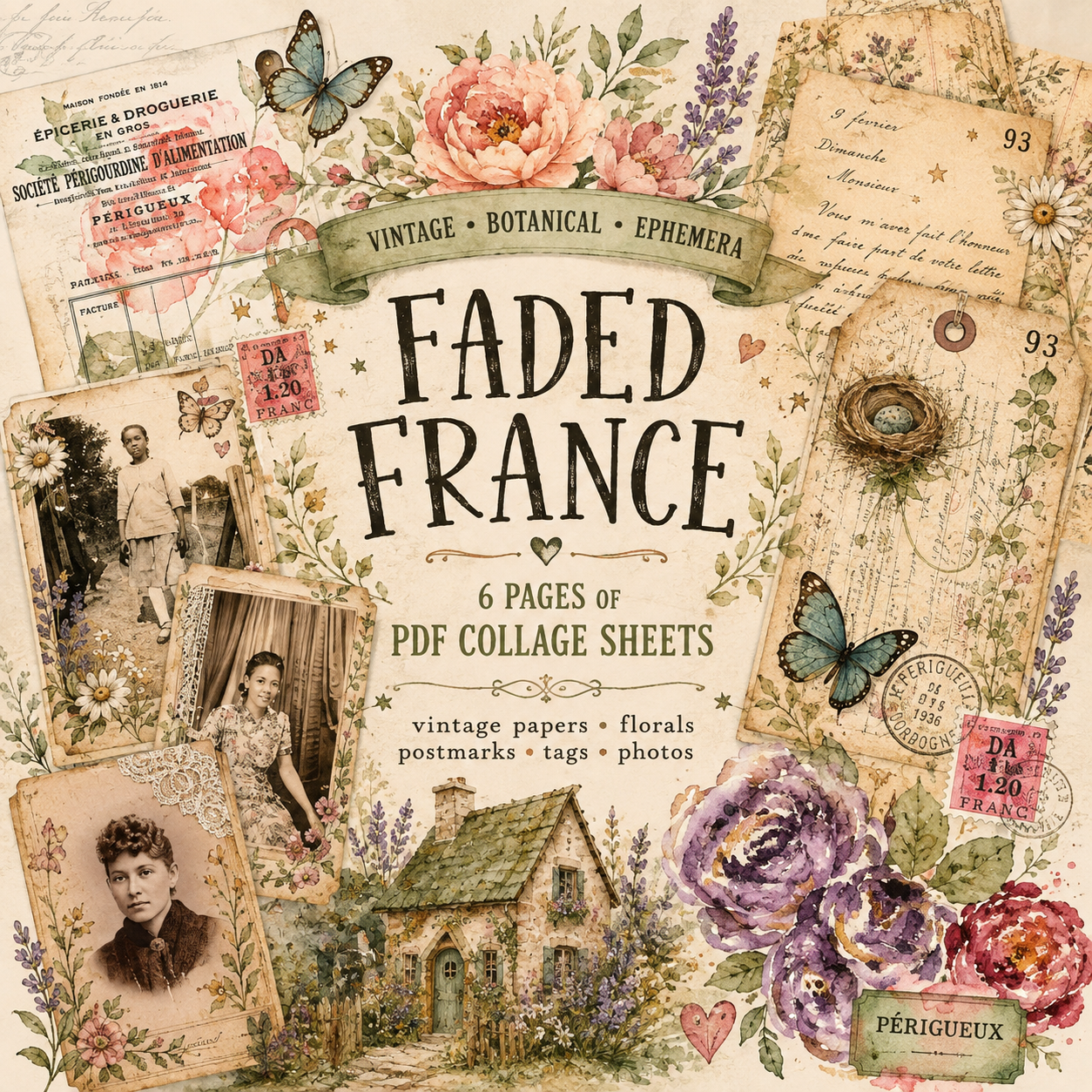 Faded France - 6 PDF Collage Sheets