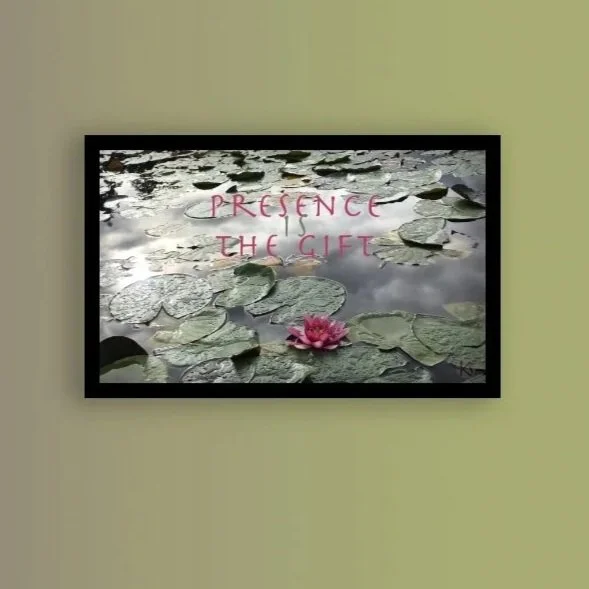 YogaMind Mantra Waterlilies in pond-"Presence is the Gift"- High resolution digital download