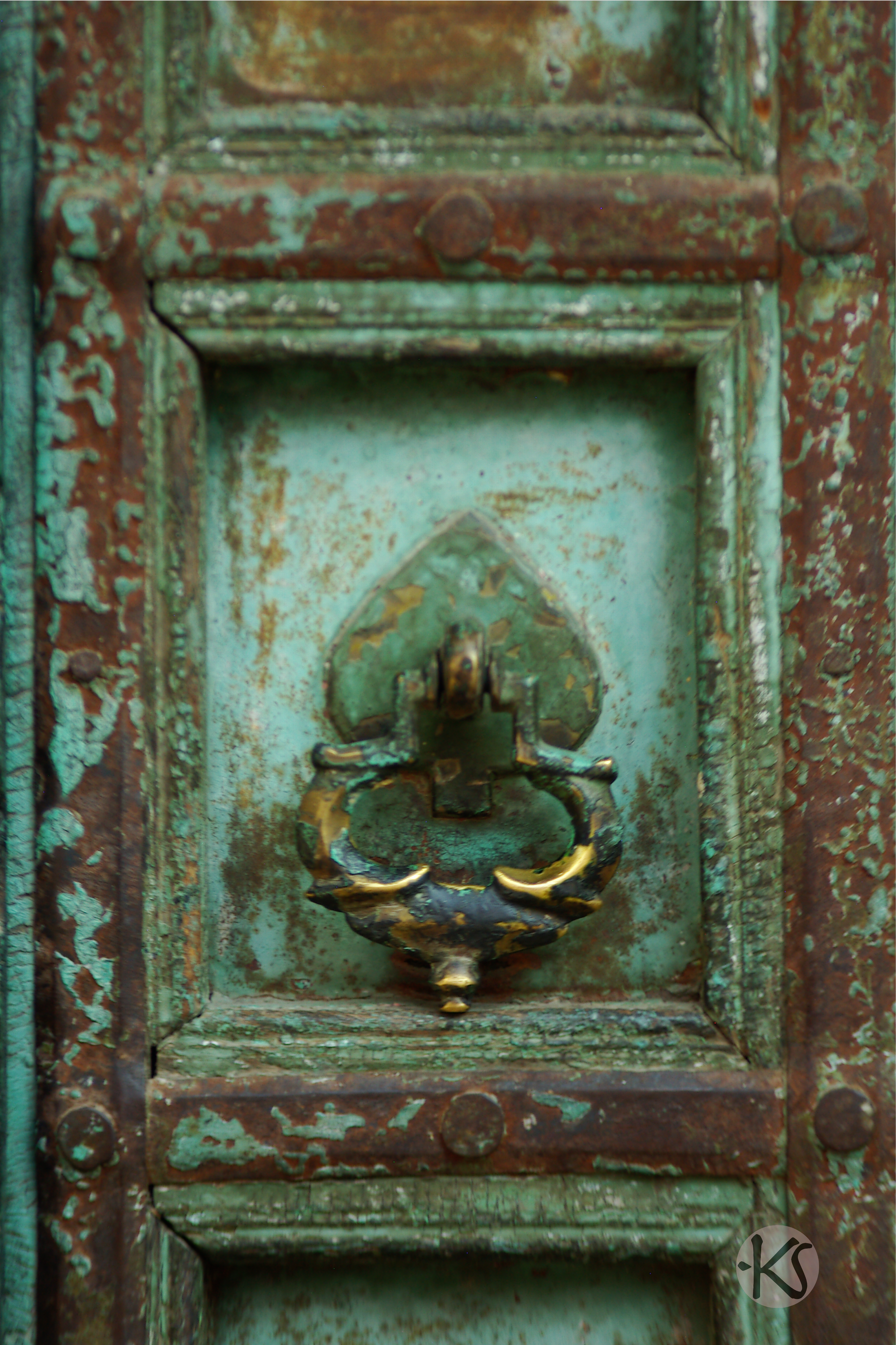 Green Door with Brass Pull-Jodhpur, India-Downloadable photographic print