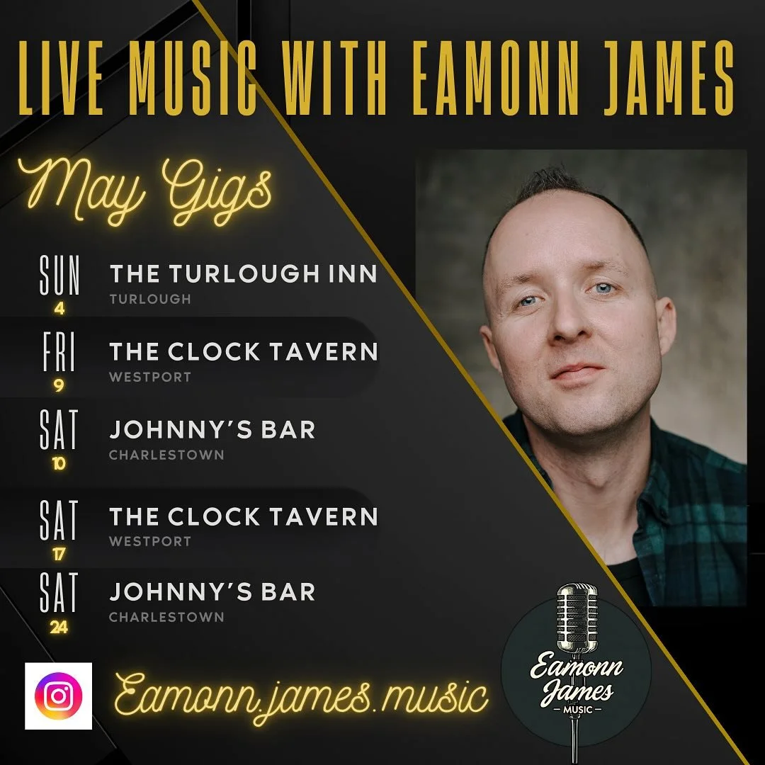 Busy month coming up! Join me for ceoil agus craic in some great venues this month 😃🎸🎤 🎼🎶🎵

#gigs #may #singer #eamonnjamesmusic