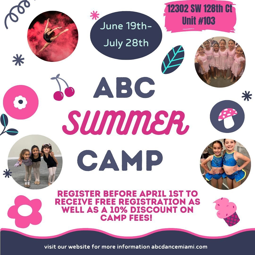 ABC&rsquo;s Summer Camp registration is now OPEN! For ages 5-13, dancers will have themed sessions which include dance classes, arts and crafts, movies, plays and more! There will be a showcase held at ABC at the end of each session to show our paren