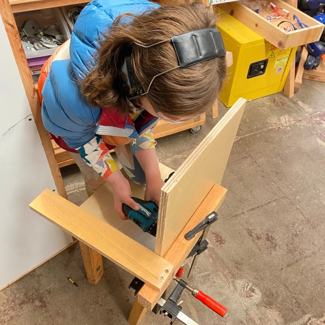 In Community Arc we build our own chairs! We often start the year with this provocation, as it provides a fun opportunity to shape our own learning environment while introducing shop work and practices! Our students build confidence in their creative