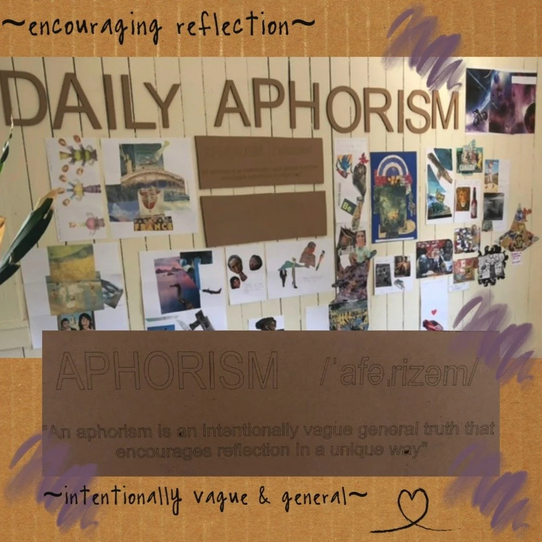 Daily Aphorisms in our High School program! 

These students routinely work together on collages after reflecting on statements they find to be true and relevant! They learn to trust &amp; value each others input, be creative, work with their hands a