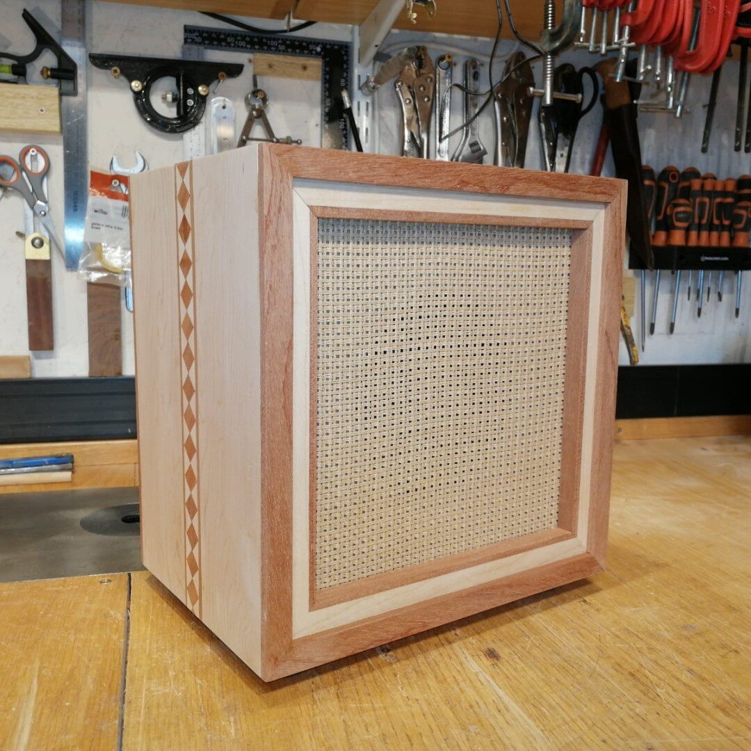 Guitar amp speaker cab nearly finished for a customer. Birch ply vaneered with Maple &amp; Sapele wood #guitarampcabs #speakercabs #speakercabinets #ampcabinets #guitarampcabinets