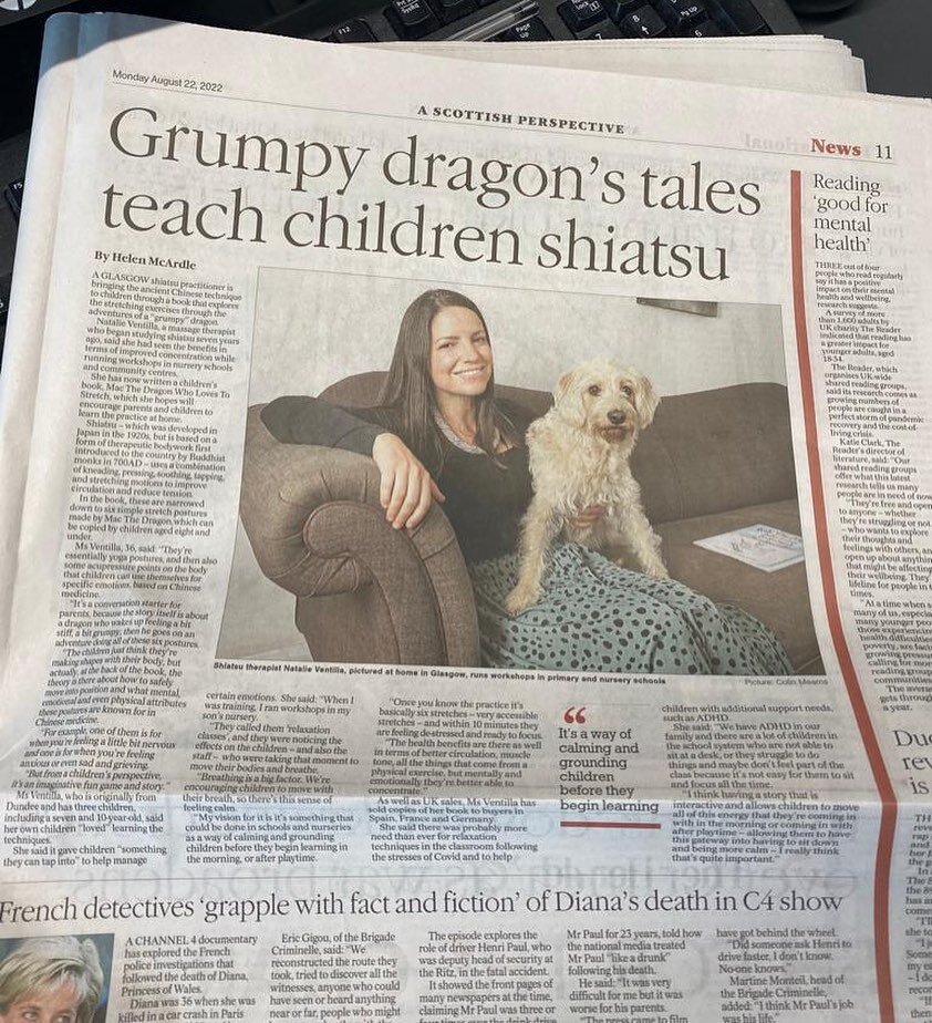 Shiatsu in The Herald! ☯️✨

You all know I&rsquo;m mad about shiatsu and the incredible health benefits of treatment and self treatment. 

My book @makthedragon, with beautiful dragon illustrations from Vicky Smyth, Shiatsu Practitioner and Teacher, 