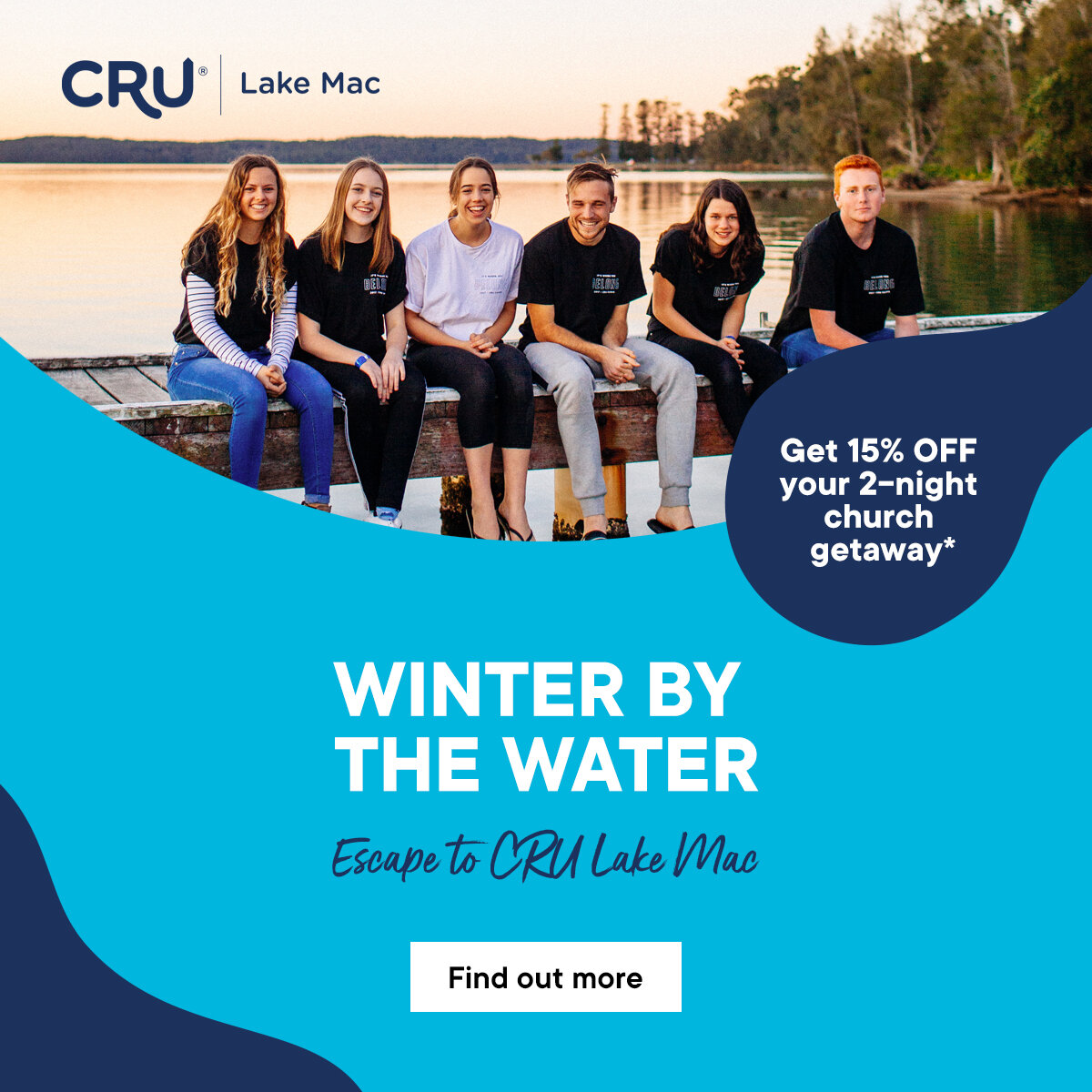 📣CHURCH GROUP SPECIAL OFFER: Book your church getaway at CRU Lake Mac and receive 15% OFF your booking fee.* 

👉ENQUIRE TODAY: www.crulakemac.com.au/winter

Your church will enjoy:
🛏 New accommodation and facilities
🎤 A range of large rooms and s