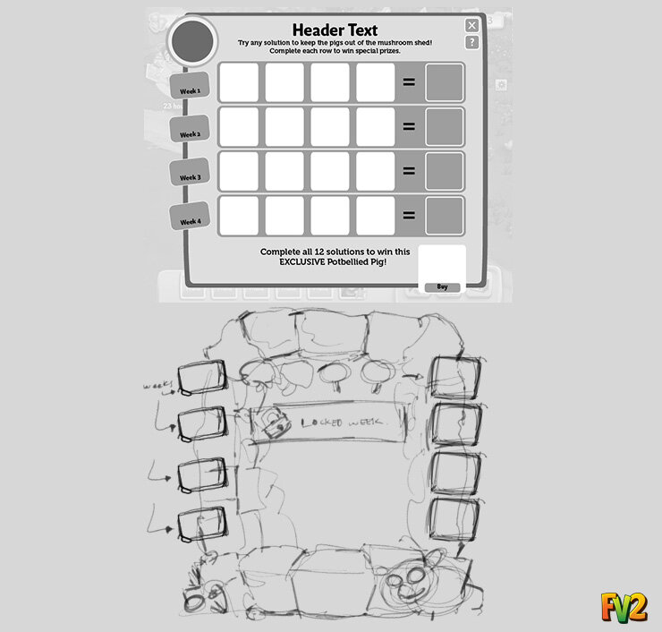  Wireframes were created before moving on to the final. The challenge was trying to keep a simple clean clean interface for our players while fitting in as many quests as possible for four weeks. 