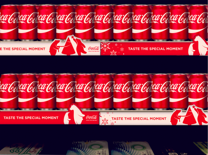 And here we see the same headline applied on another in-store display, this time for the smaller Coca-Cola cans.