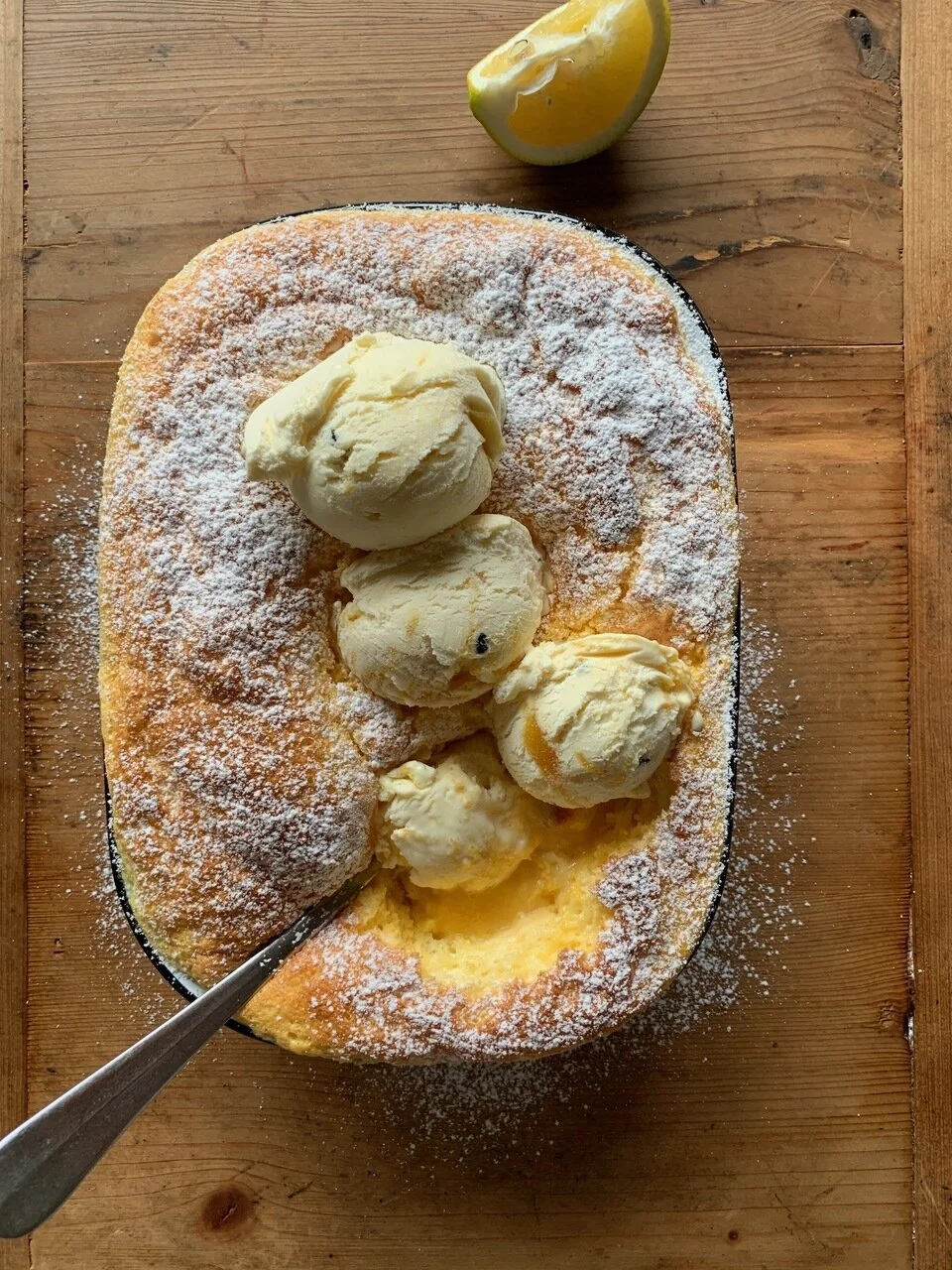 LEMON DELICIOUS PUDDING &amp; APPLEBY FARMS PASSIONFRUIT ICE CREAM  