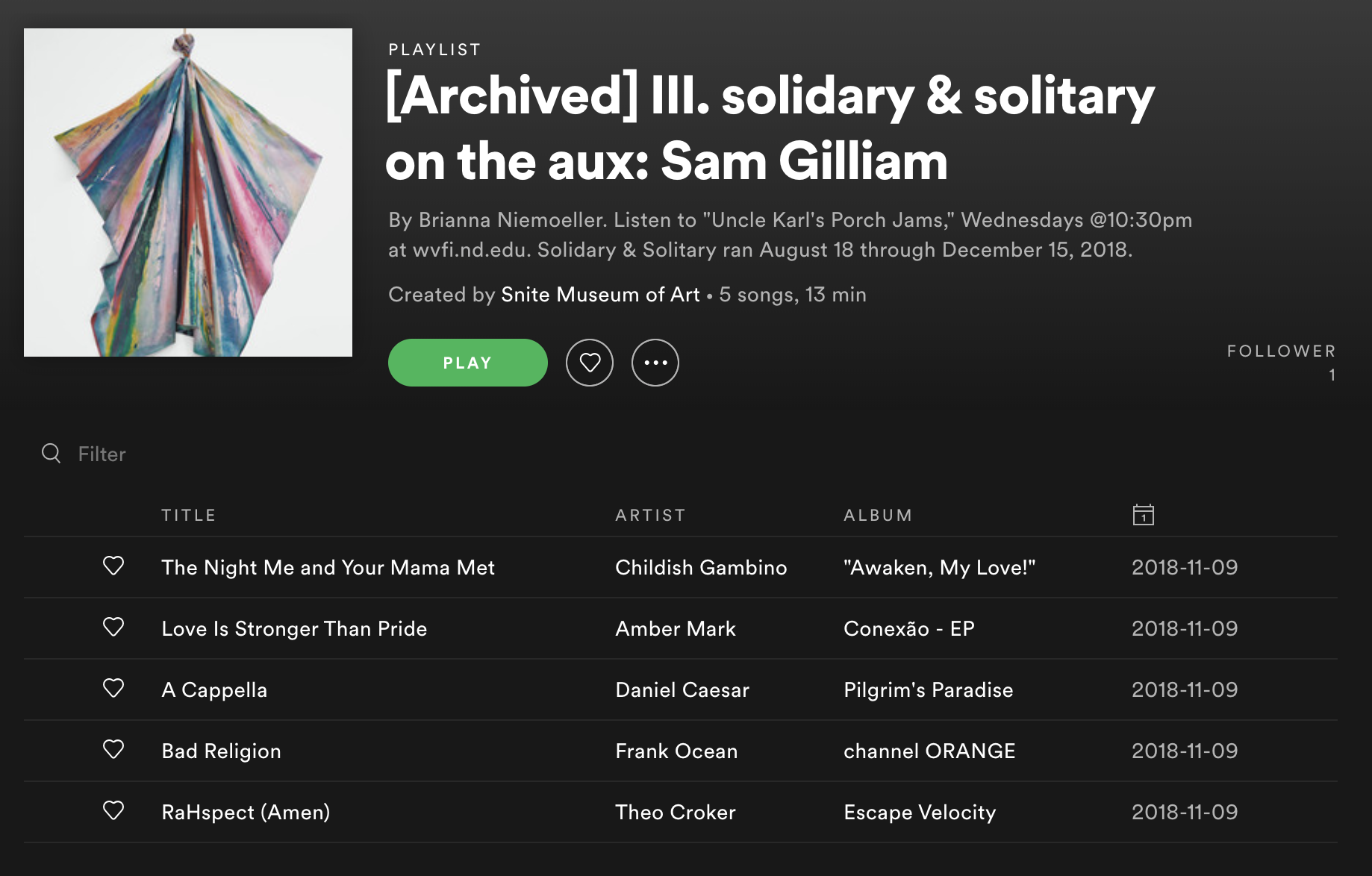  Listen to the playlist  here .  