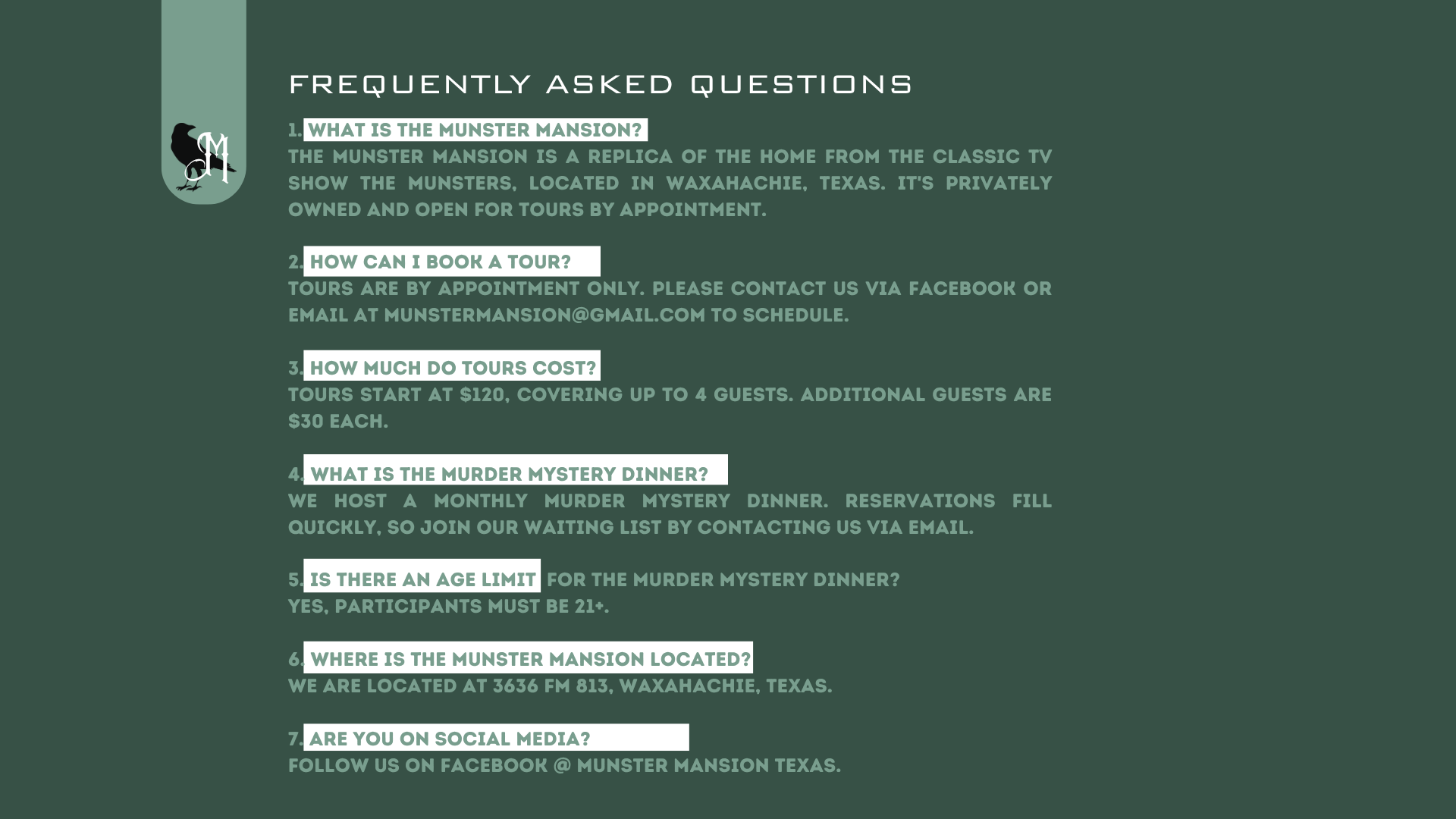 munster mansion faq