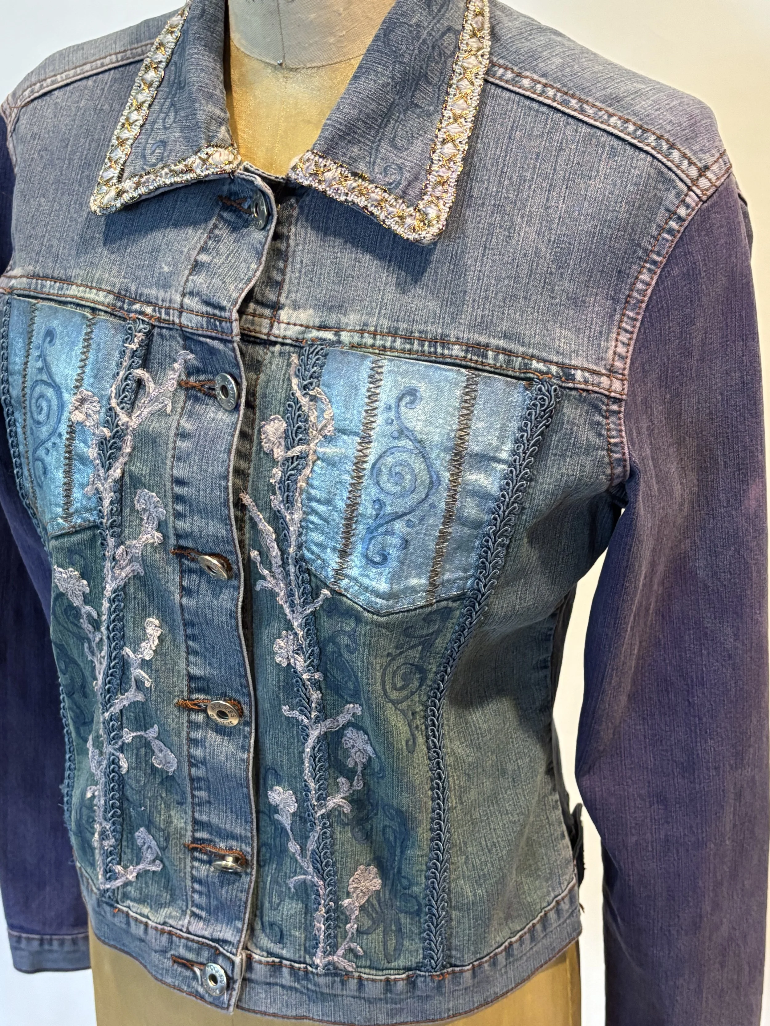 “Lavender Vines” designer denim jacket for women