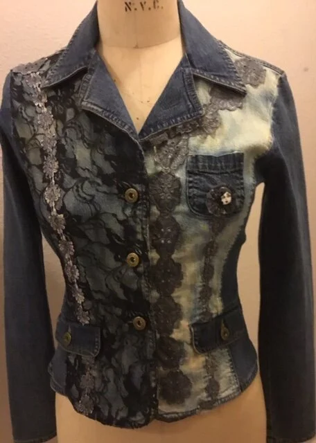“Silver Black Asymmetrical” designer denim jacket