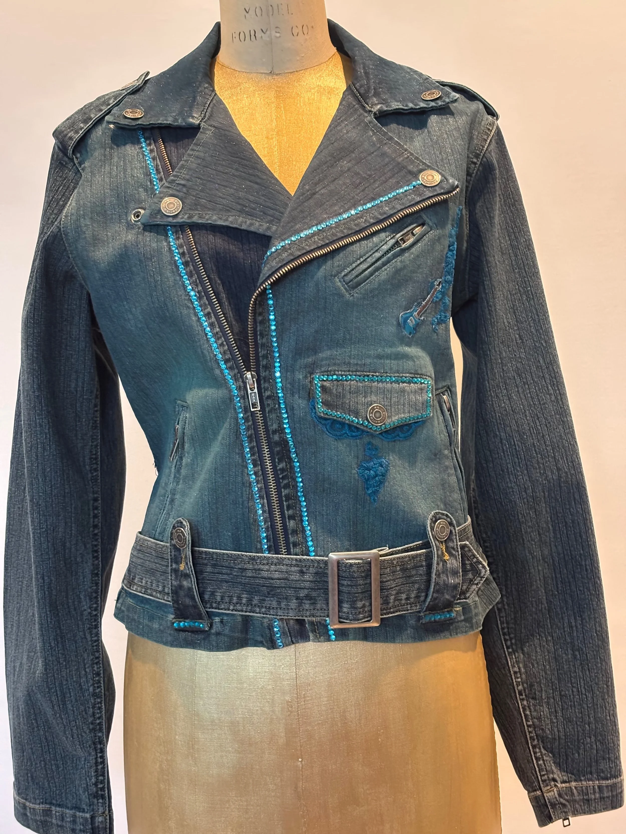 “Biker Bling” designer denim jacket for women