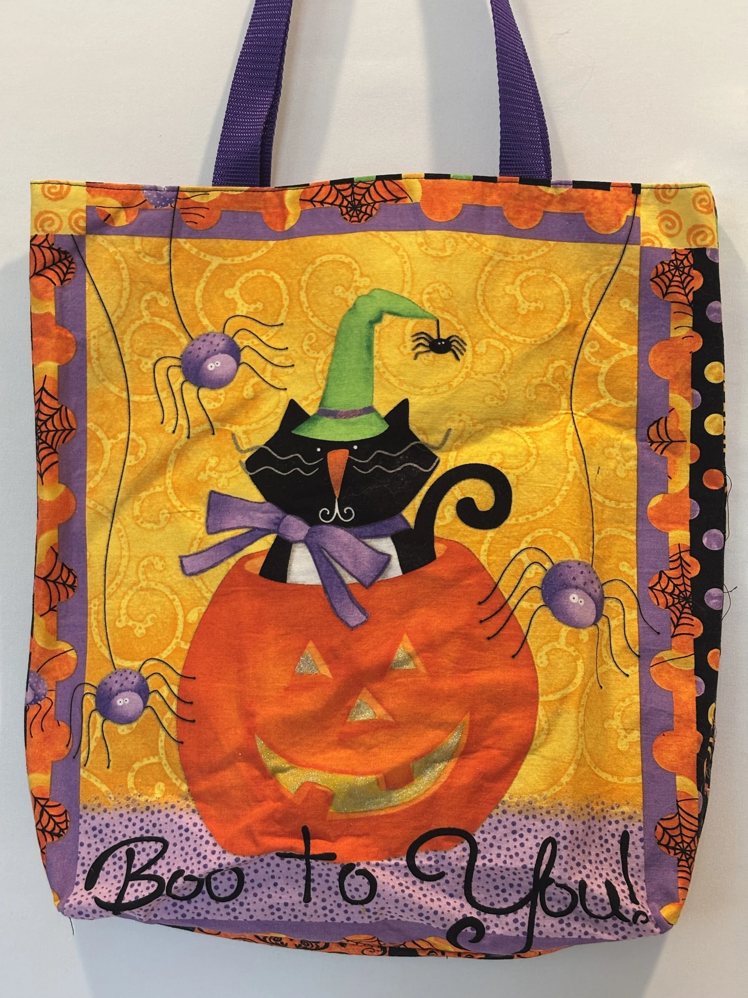 Green & Orange Halloween Tote Bag “Boo To You & Happy Halloween”