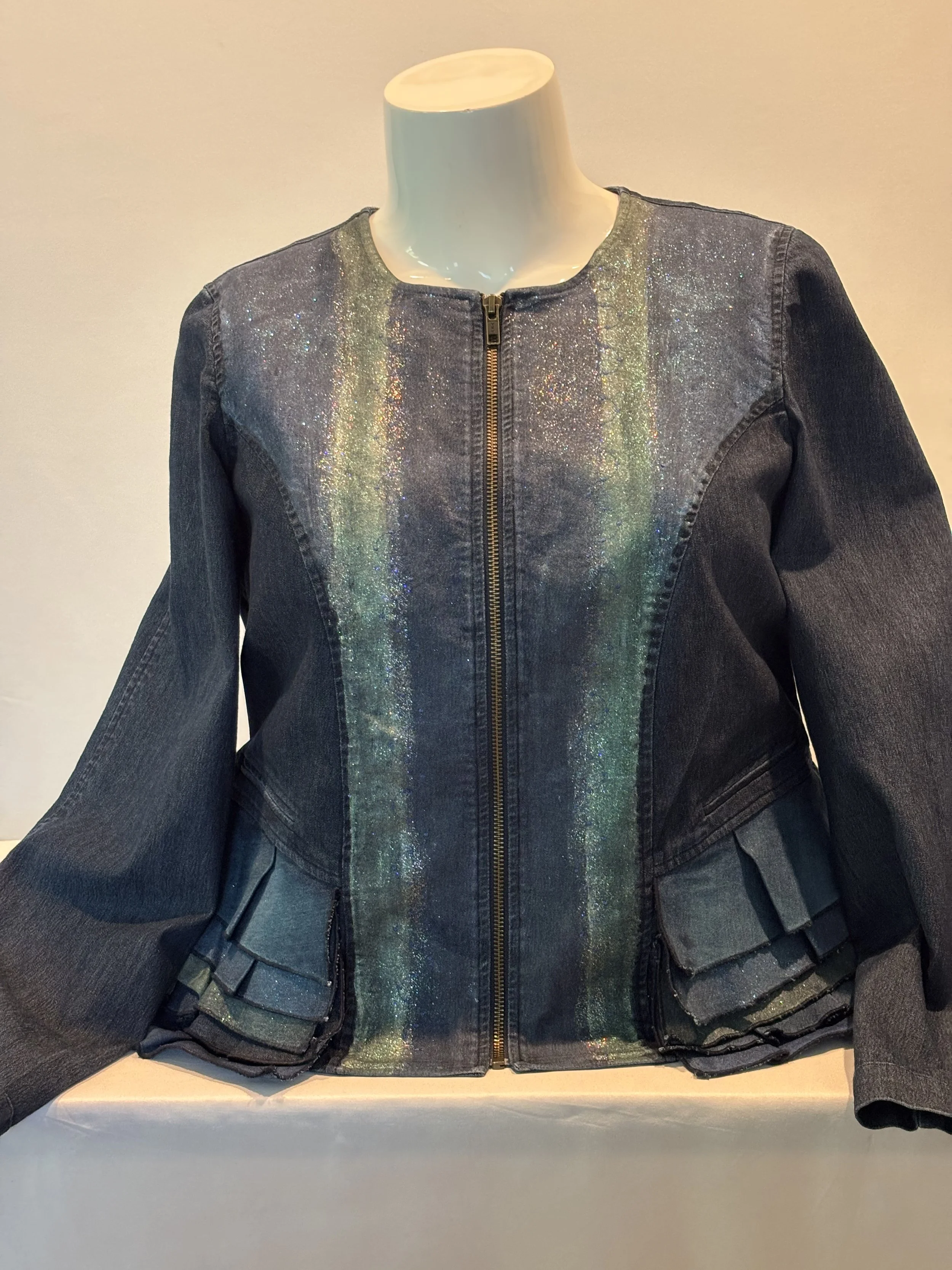 “Teal Illusion” designer denim jacket for women