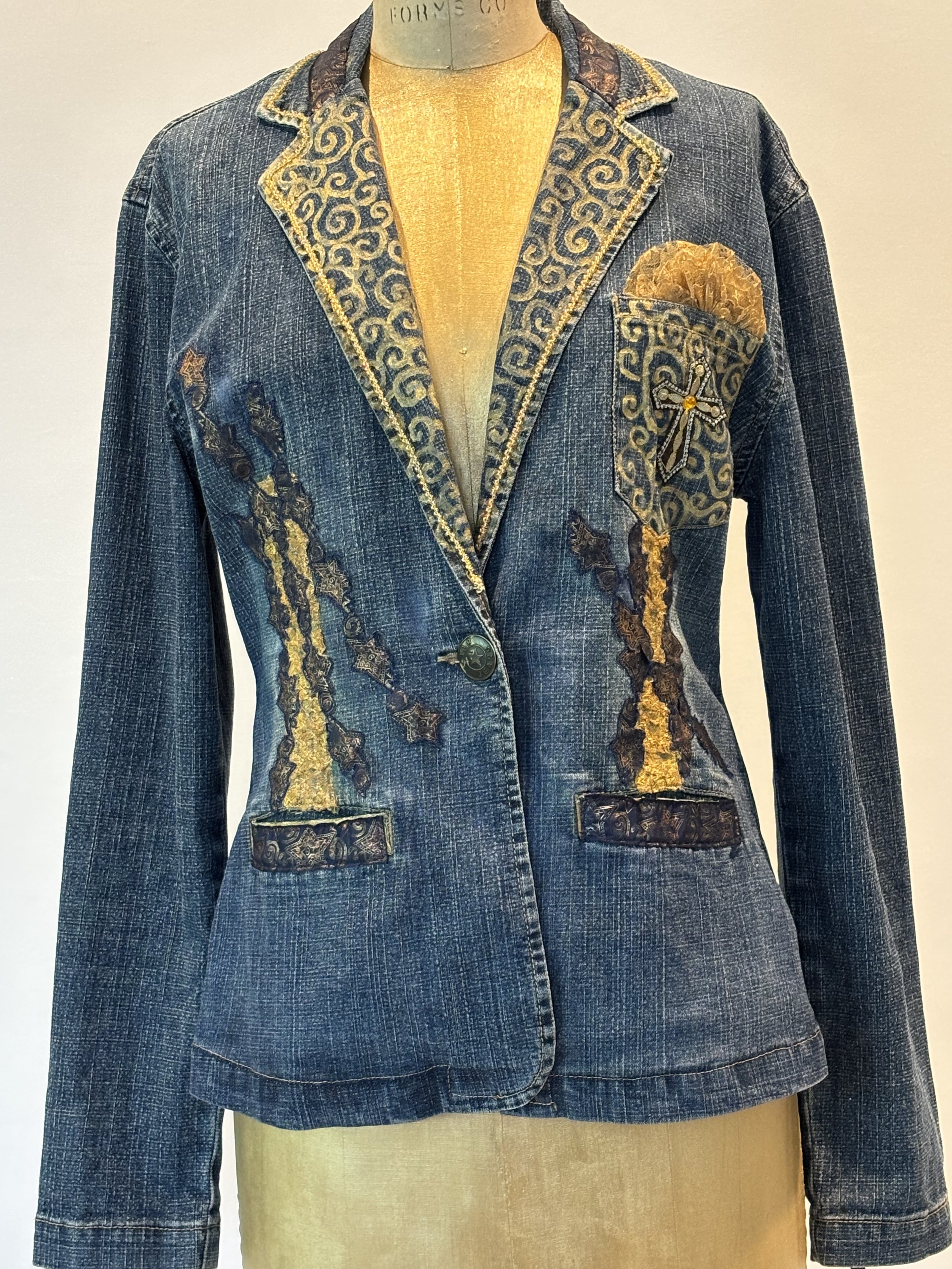 “Collegiate” designer denim jacket for women
