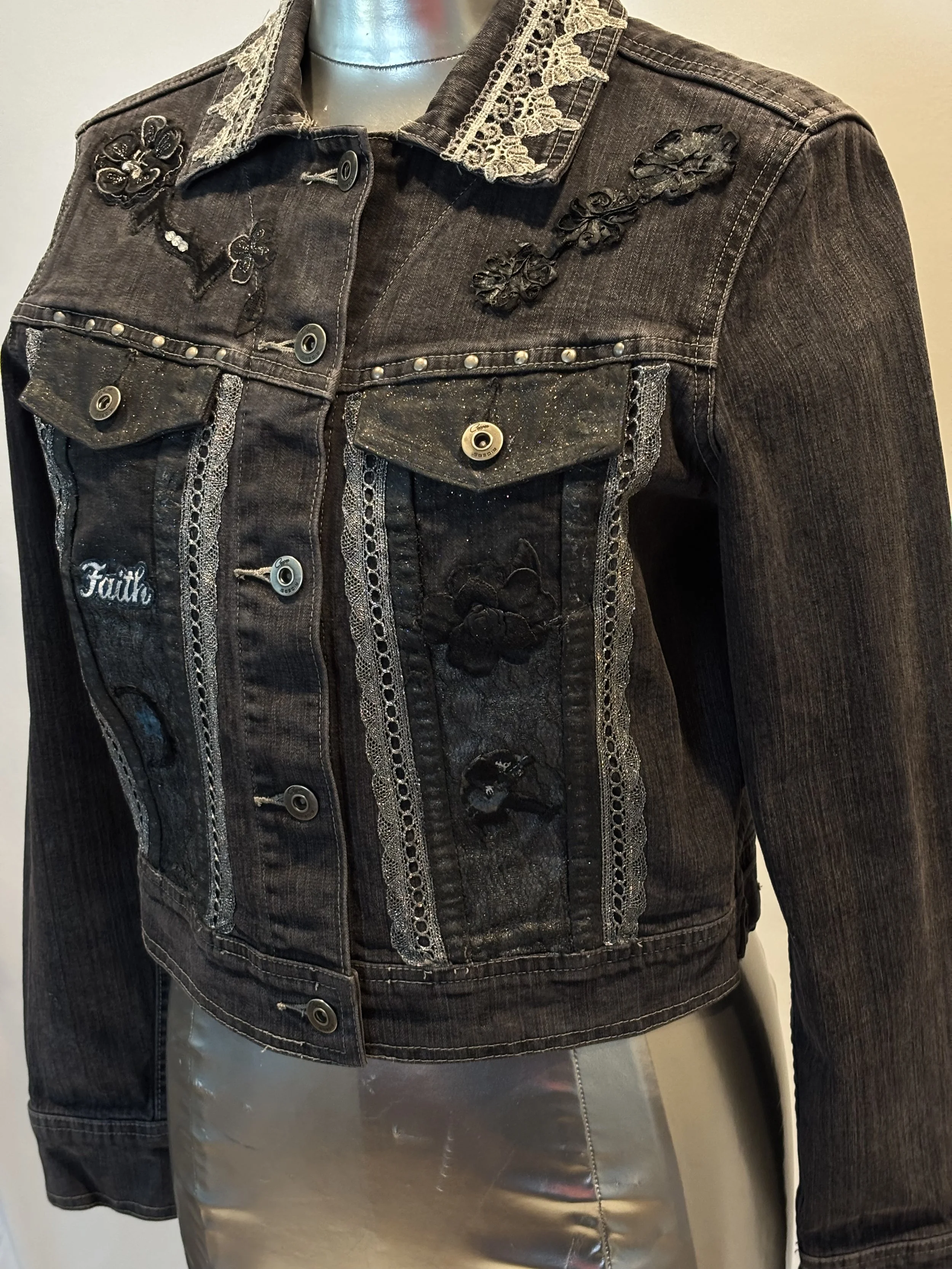 “Faith” designer denim jacket for women
