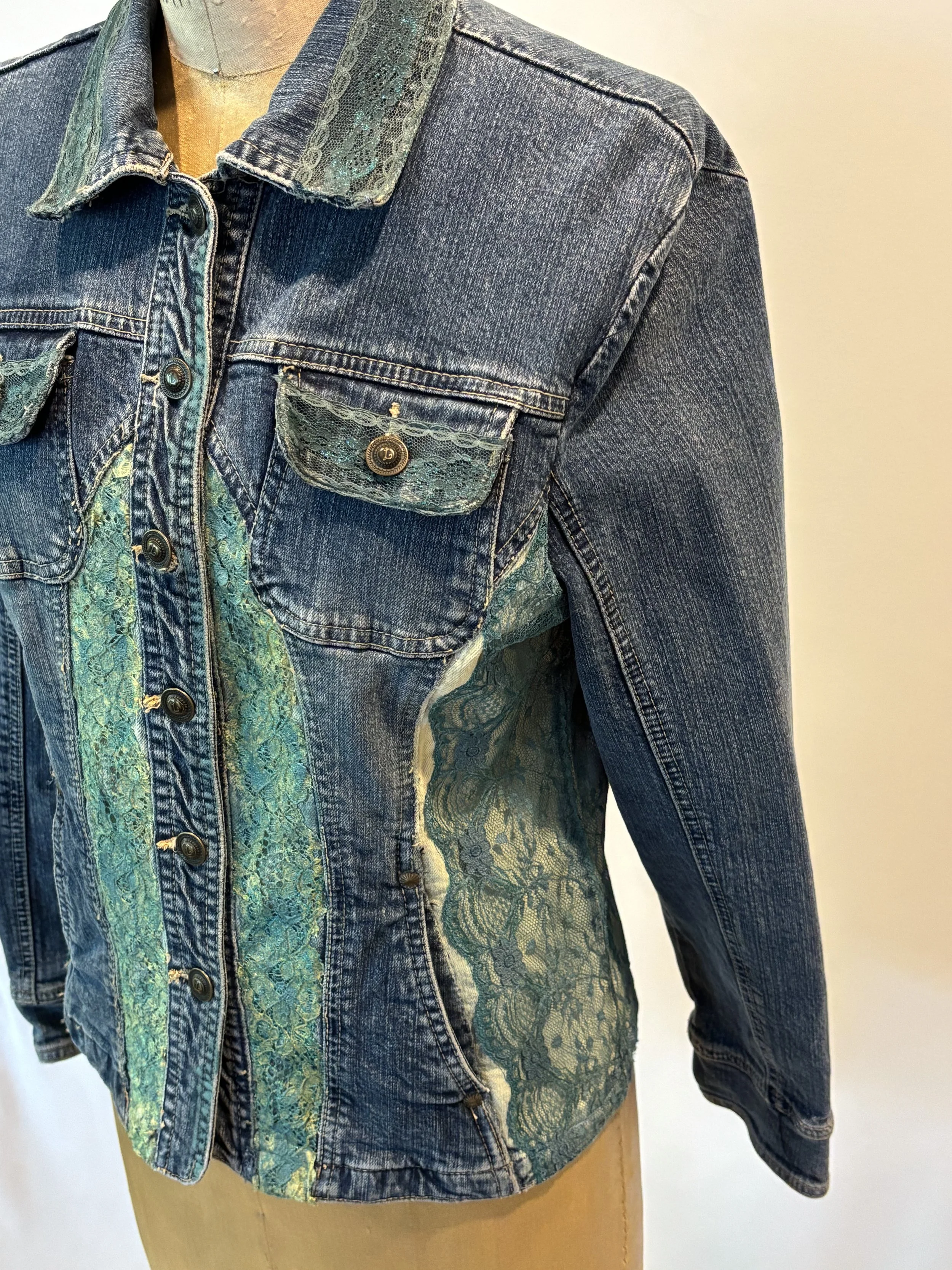 “Mint Lace” designer denim jacket for women