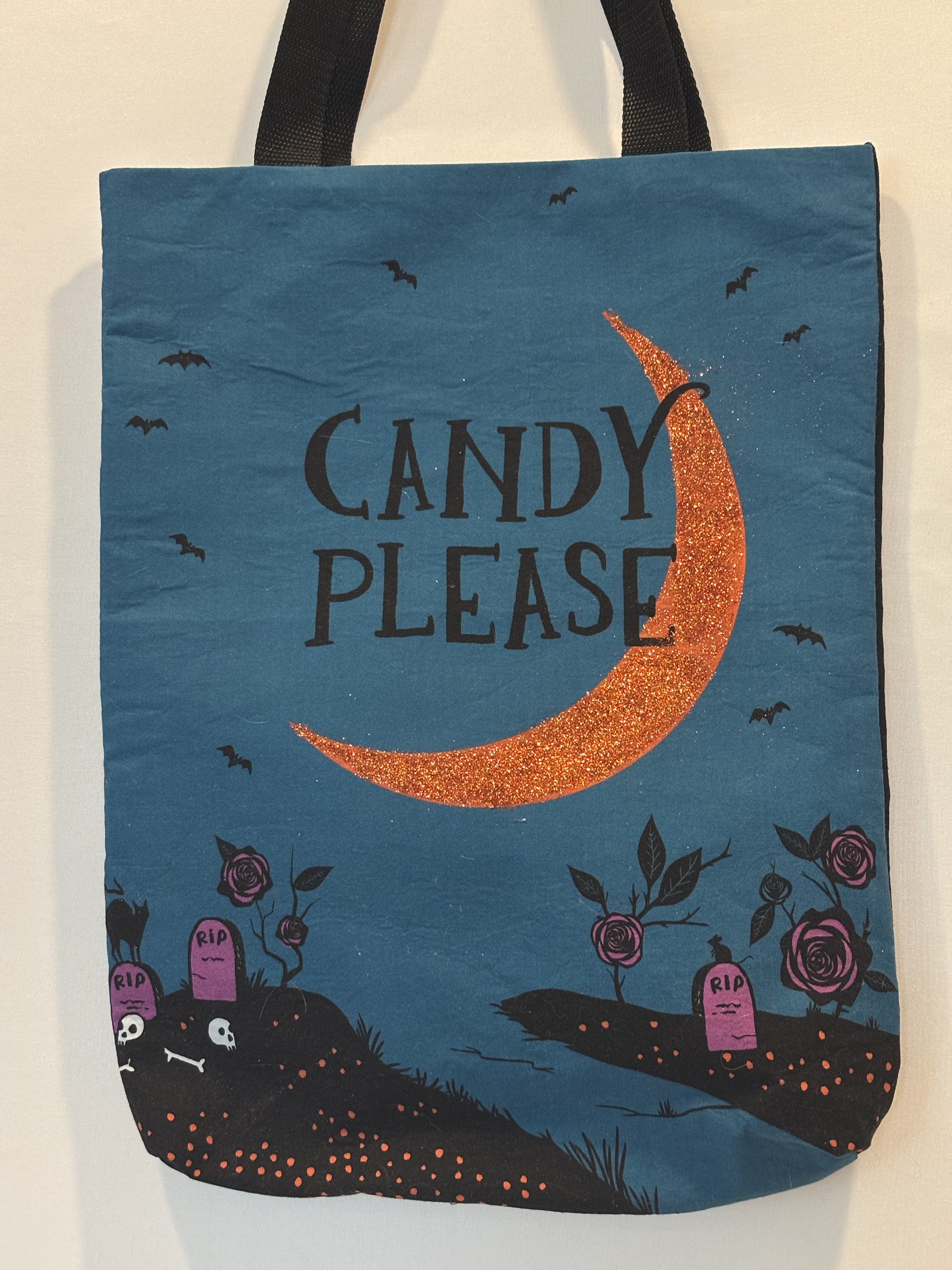 Teal & Black Halloween Tote Bag “Fright Night”
