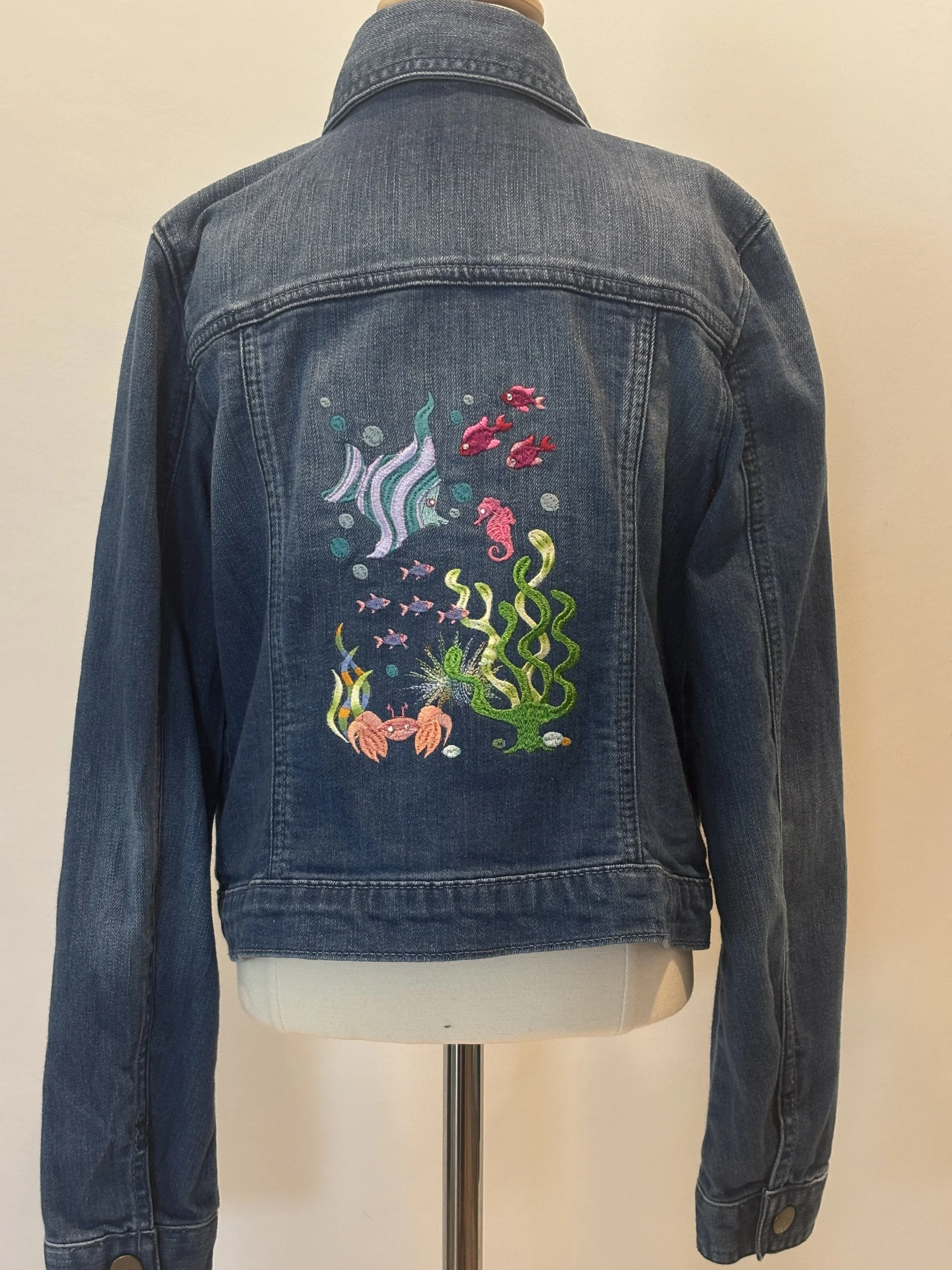 “Mermaid Seascape” designer denim jacket for girls