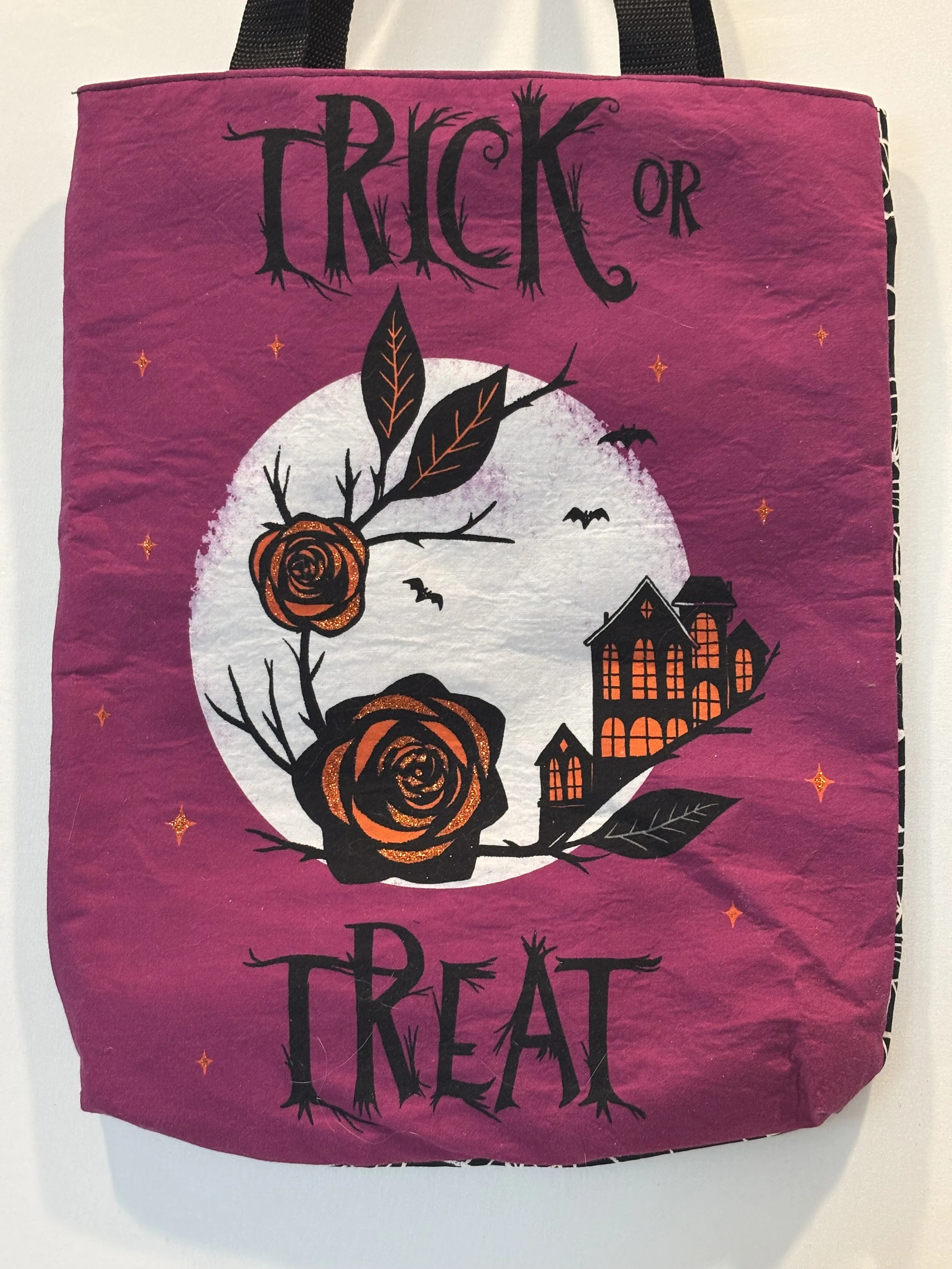 Pink & Black Halloween Tote Bag “Roses & Spider Webs”
