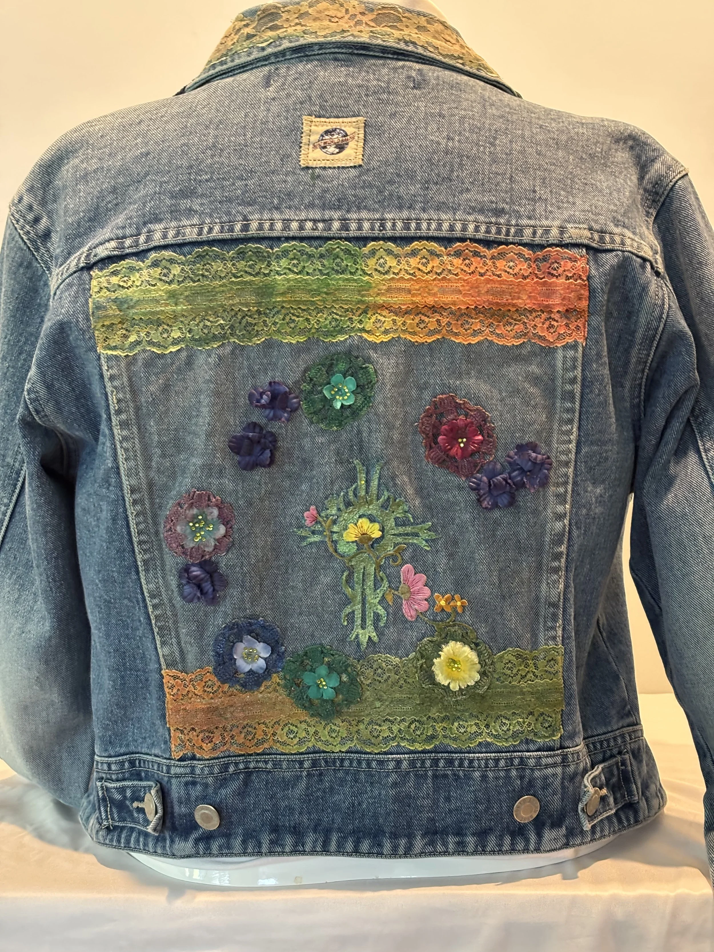 “Flower Power” designer denim jacket for women