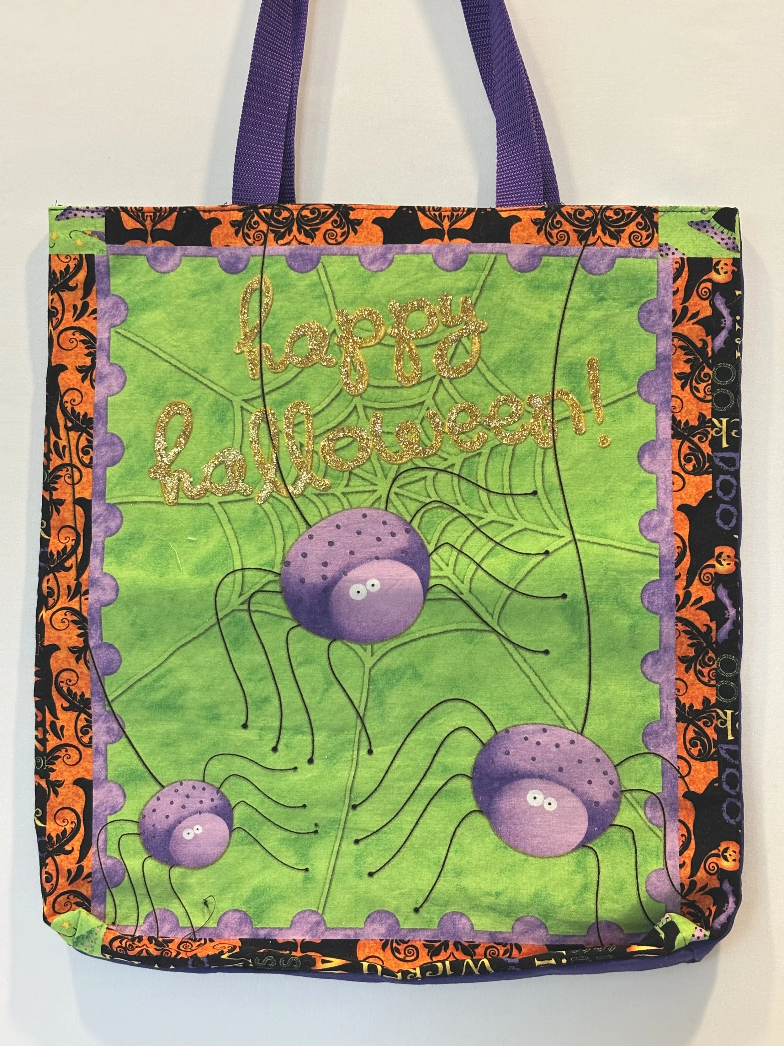 Green & Purple Halloween Tote Bag “Glitter Happy Halloween”