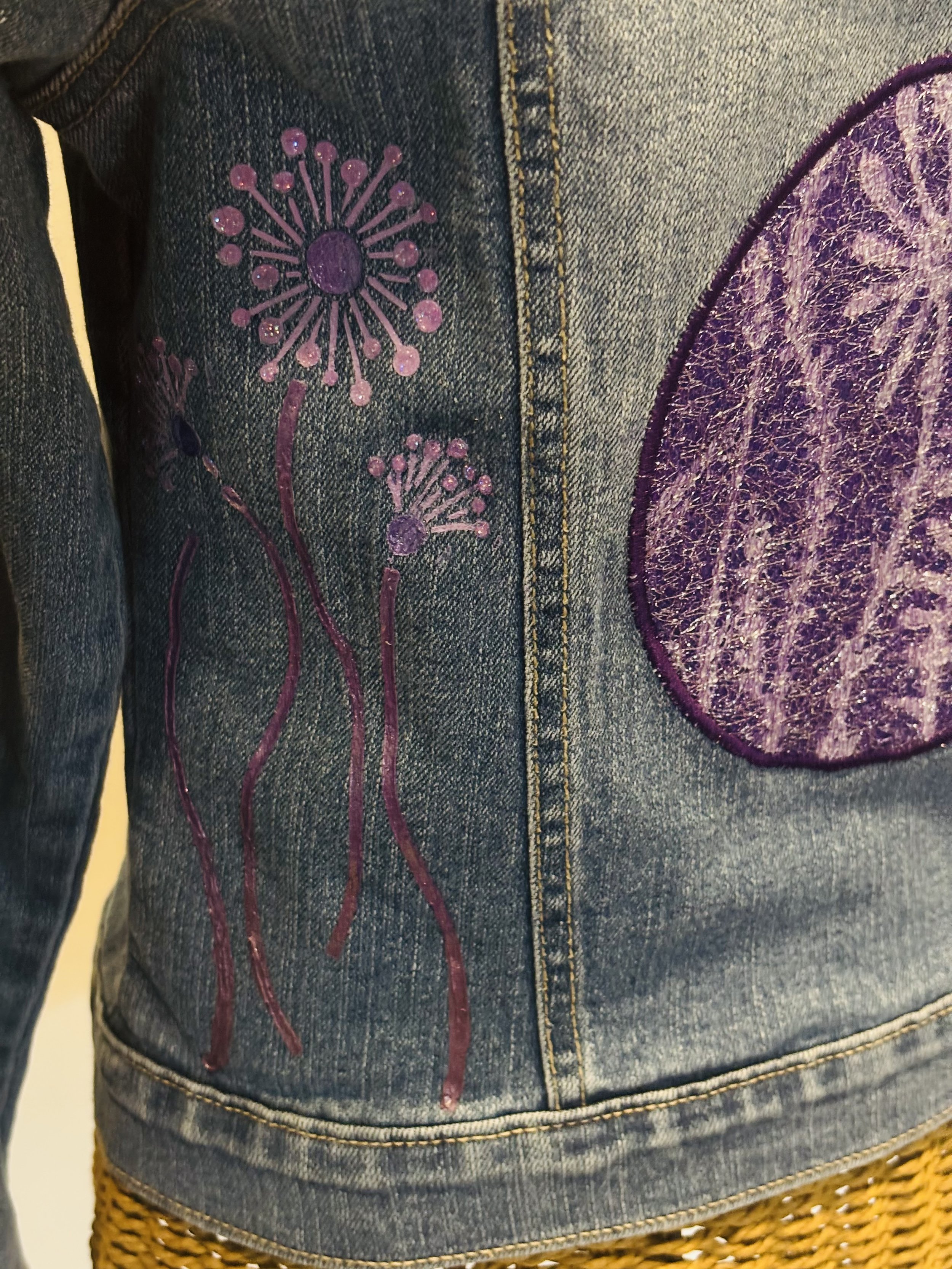 “Lavender Flowers” designer denim jacket for girls