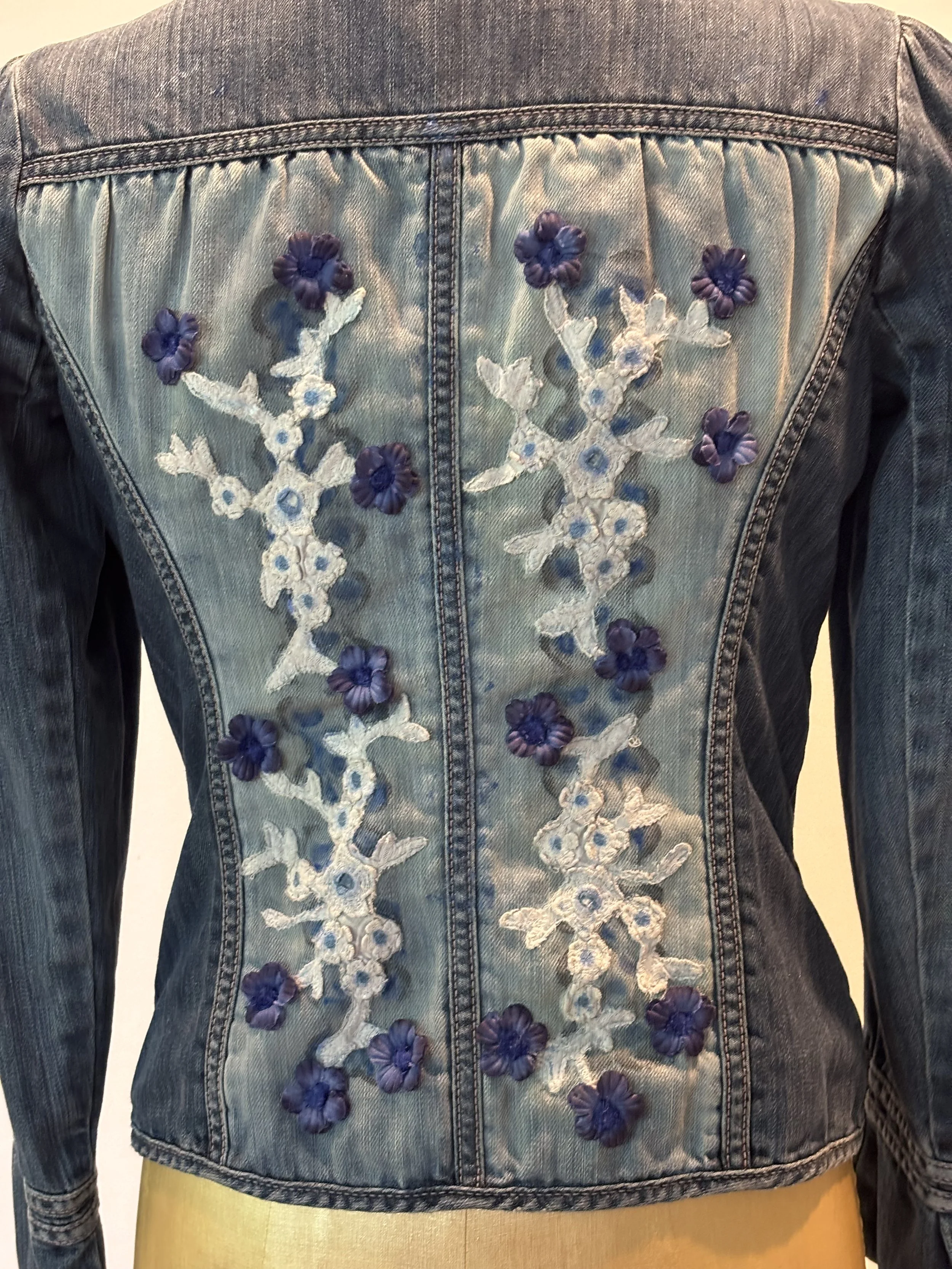 “Oriental Garden” designer denim jacket for women