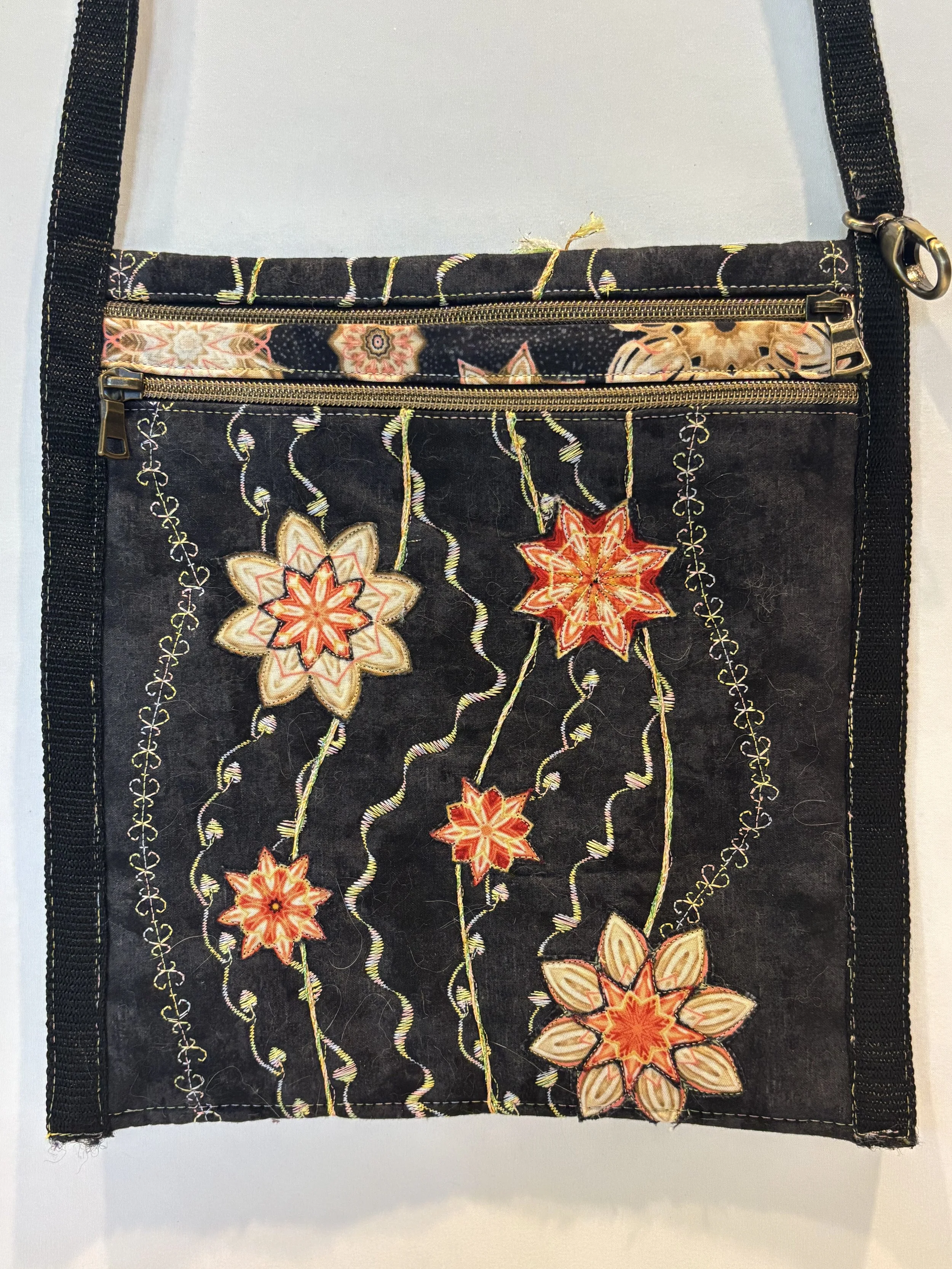 Black & Floral Cross-Body Hand Bag