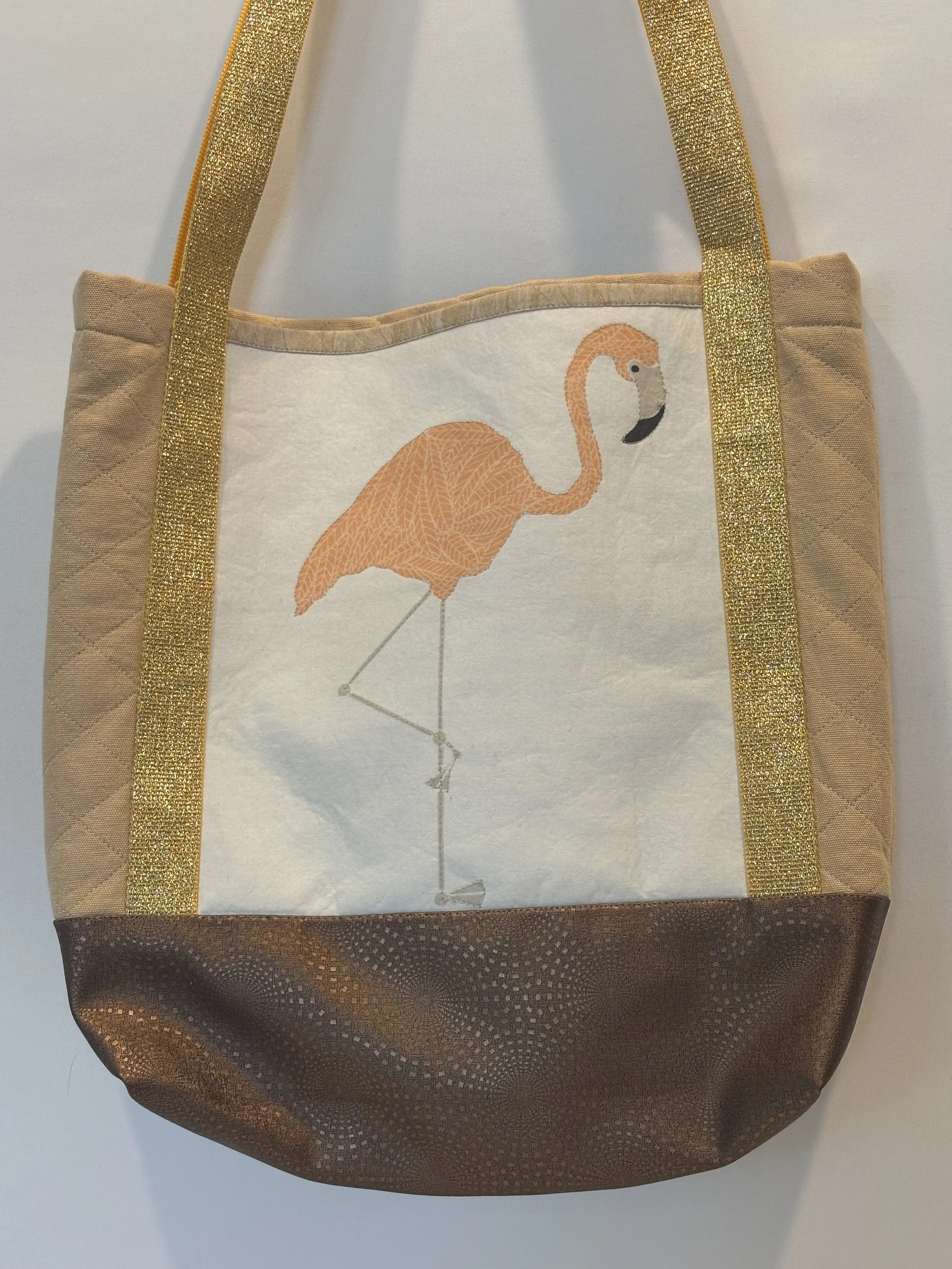 Cream & Gold Fashion Tote Bag “Sloth & Flamingo”