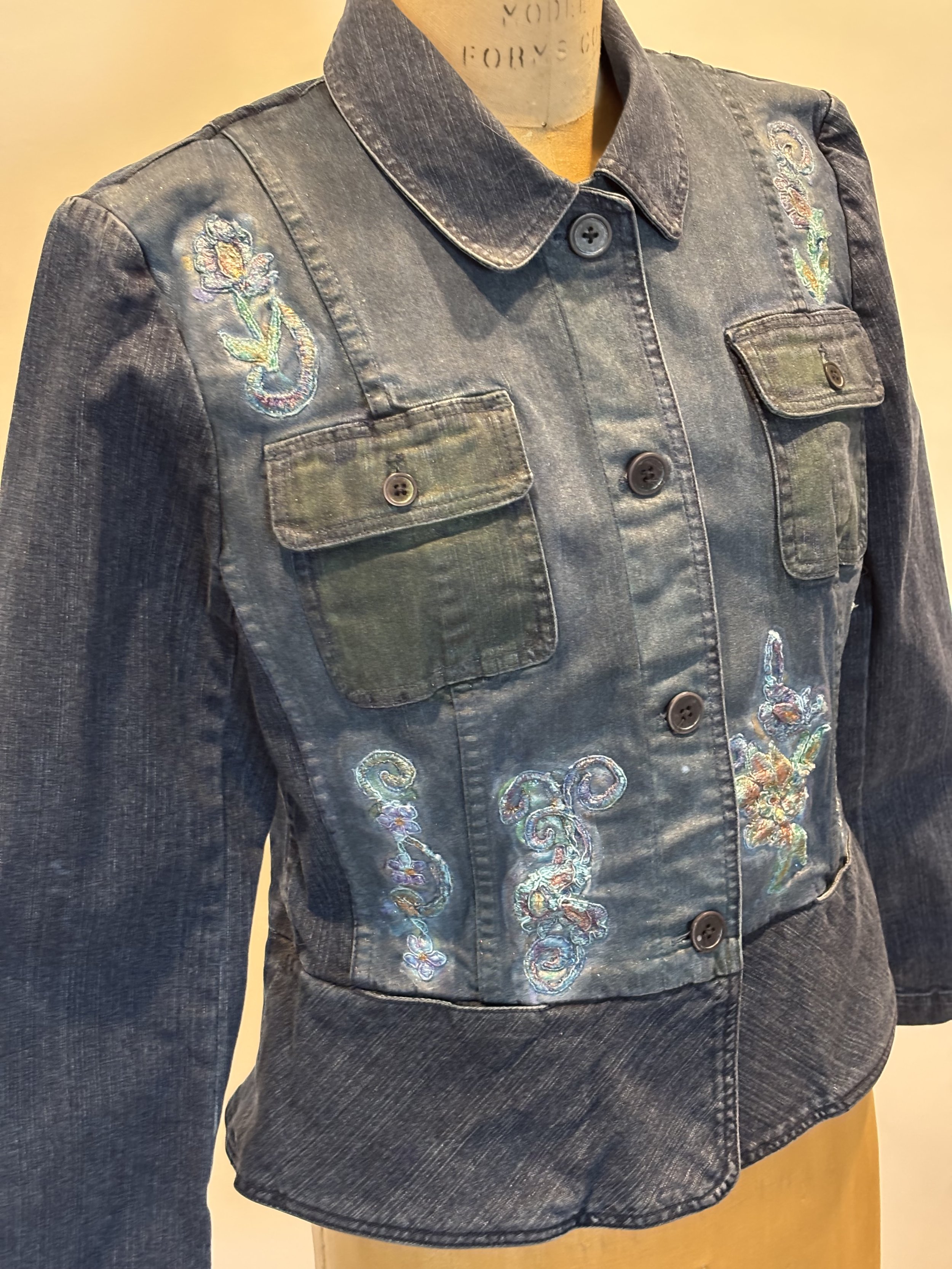“Rhinestone Garden” designer denim jacket for women