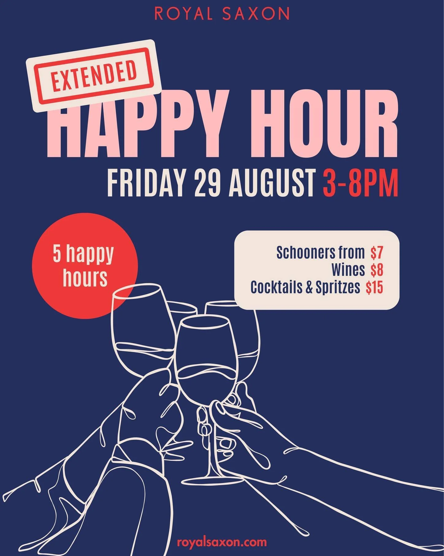 You stuck with us through our renovations - now it&rsquo;s time to say thanks the best way we know how with five hours of Happy Hour!

Join us this Friday 29 August from 3-8pm for schooners from $7, $8 wines and sparkling and $15 cocktails and spritz