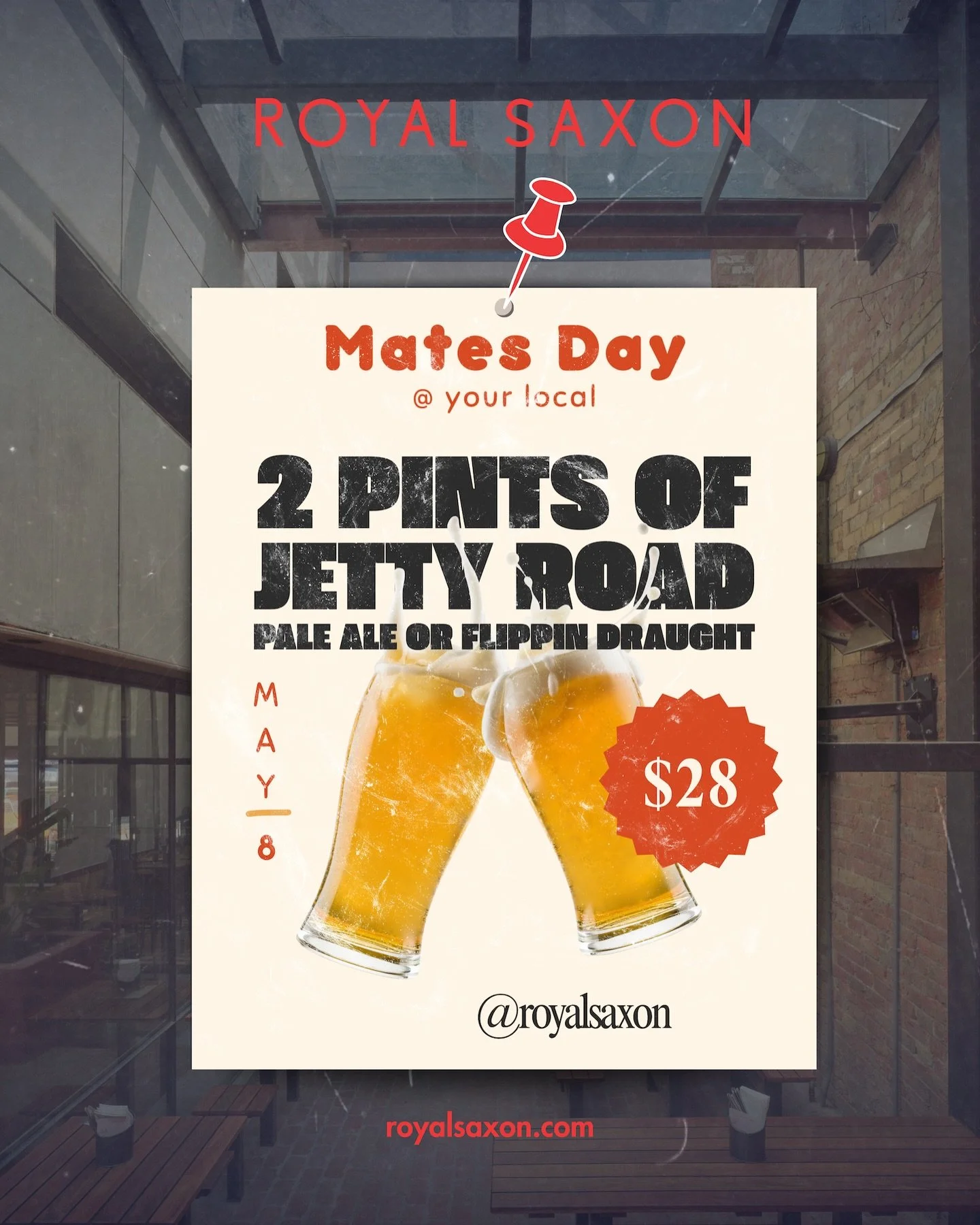 On Friday 8 May, head to Royal Saxon for Mates Day @ Your Local.

Grab 2 pints of Jetty Road Pale Ale or Flippin Draught for $28 - it&rsquo;s the perfect chance to catch up with a mate!

Whether&rsquo;s it&rsquo;s for a quick get-together or a dinner