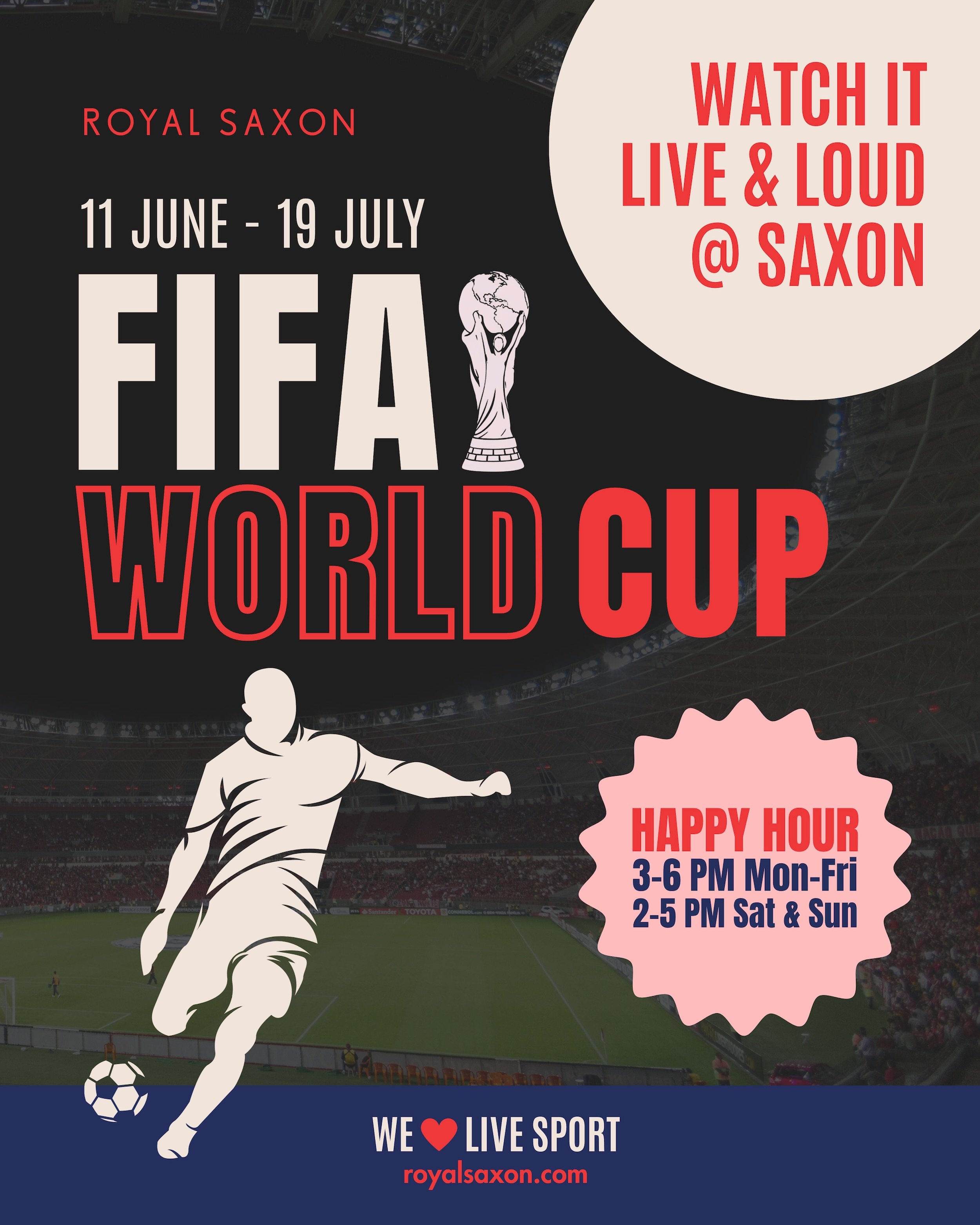 The FIFA World Cup is nearly here!

The group stages kick off on 11 June and we&rsquo;ll be showing the Australian and New Zealand matches live and loud. Get the crew together and come cheer your team on from the pub - there&rsquo;s no better atmosph