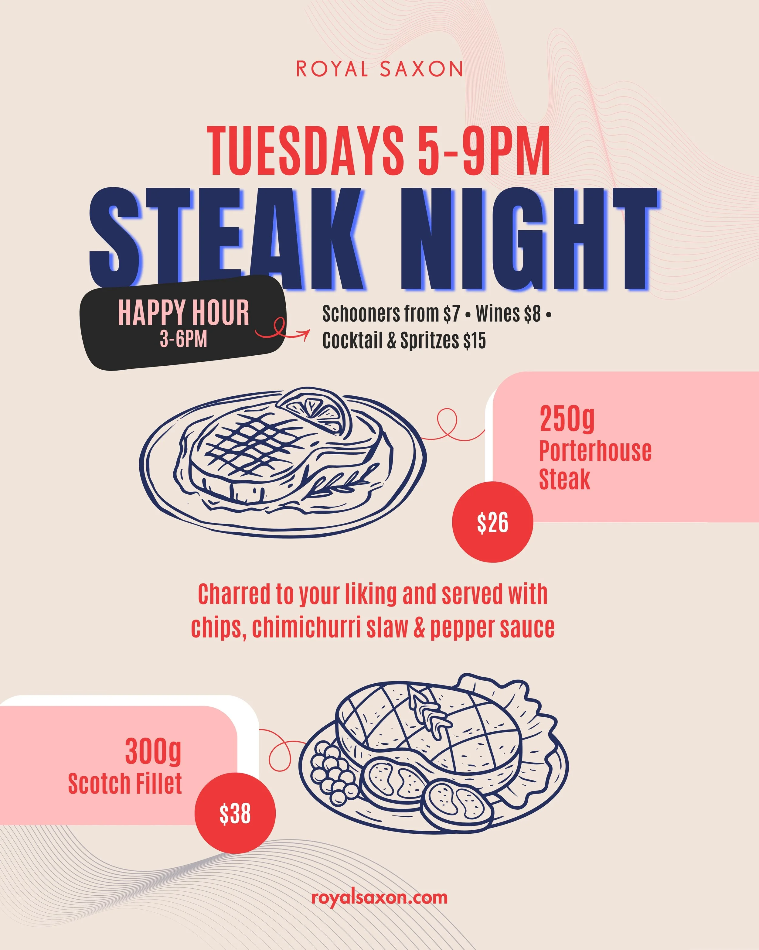 The long weekend&rsquo;s over, the fridge is empty and cooking feels like a lot of effort. Don&rsquo;t worry - we&rsquo;ll take care of dinner.

Steak Night starts from 5pm with a 250g porterhouse for $26, served with chips, chimichurri slaw and pepp