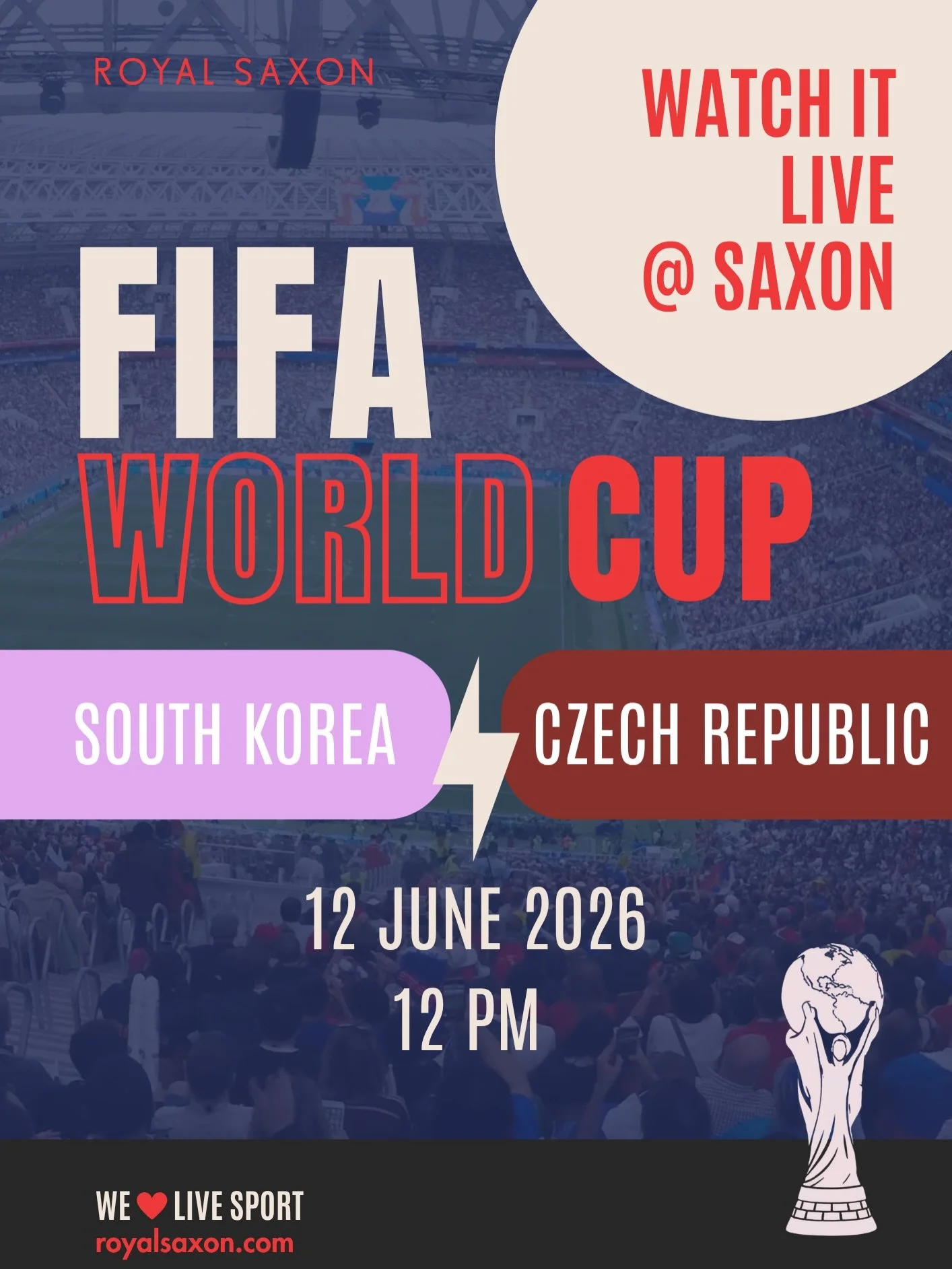 The FIFA World Cup kicks off this week!

Australia takes on Turkey this Sunday at 2pm and we&rsquo;ll be showing every moment live and loud at Royal Saxon. Get in early and catch Haiti v Scotland from 11am before the main event kicks off. We&rsquo;re
