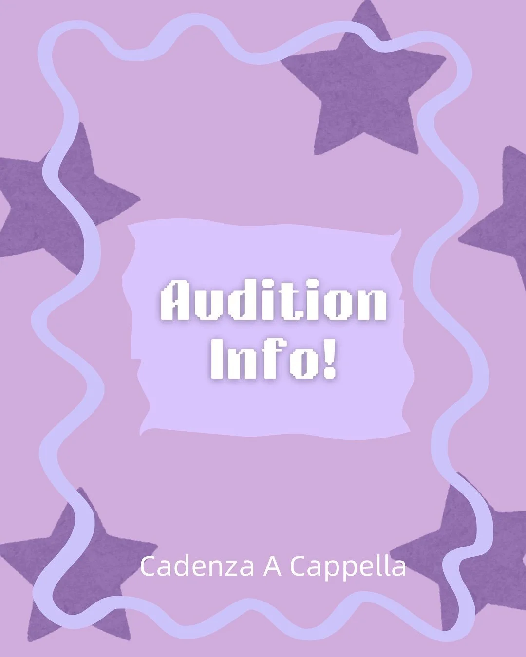 Auditions will be taking place on Tuesday 9/30 and Wednesday 10/1. We&rsquo;re so excited to see you there! 🤭💜🥳