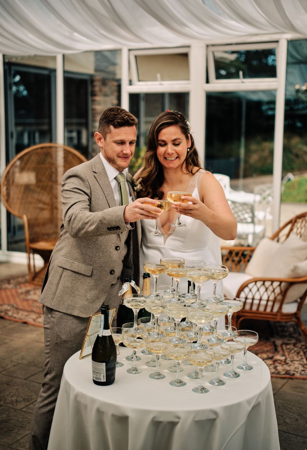 champagne tower beacon side house wedding