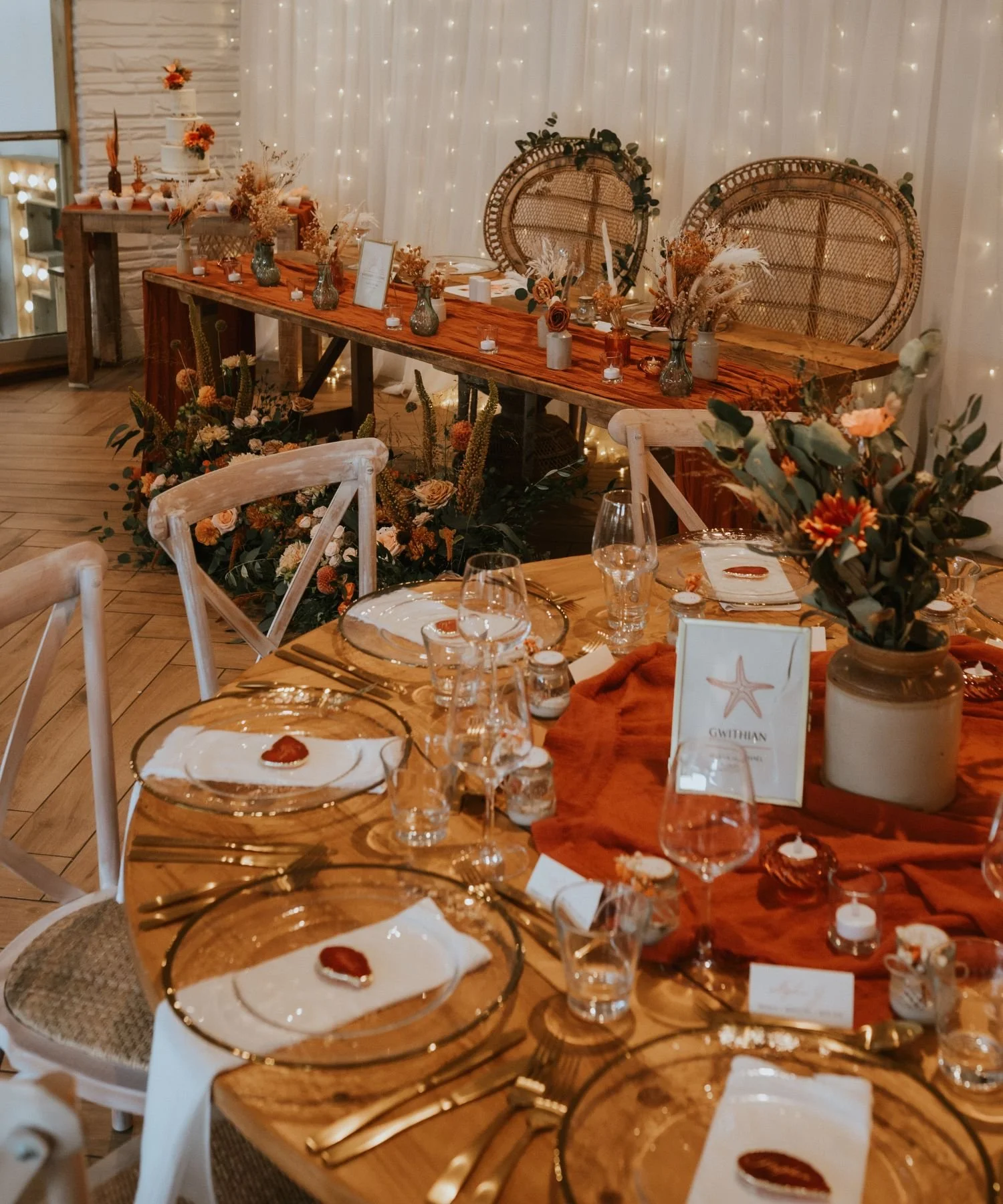 burnt orange wedding breakfast tables