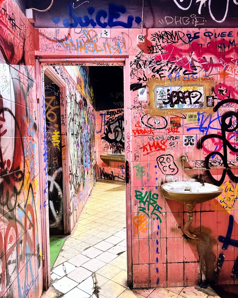  Punk rock pink bathroom at ACK Attack in Zagreb, Croatia.  